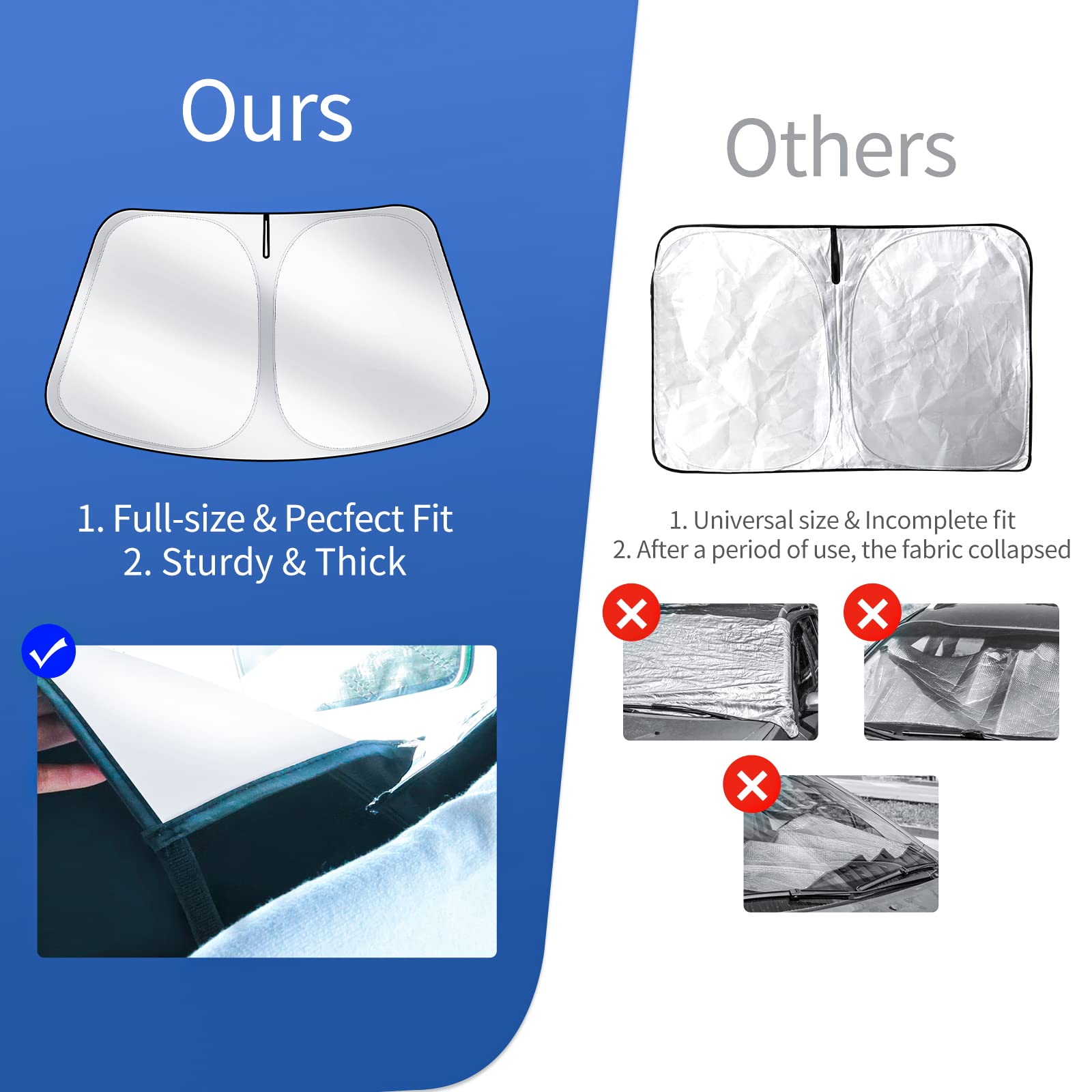 Upgraded Sunshade for Tesla Model 3/Y Windshield, Improved UV Protection Fabric, Metal Frame, Full-Size Foldable Front Sun Shade