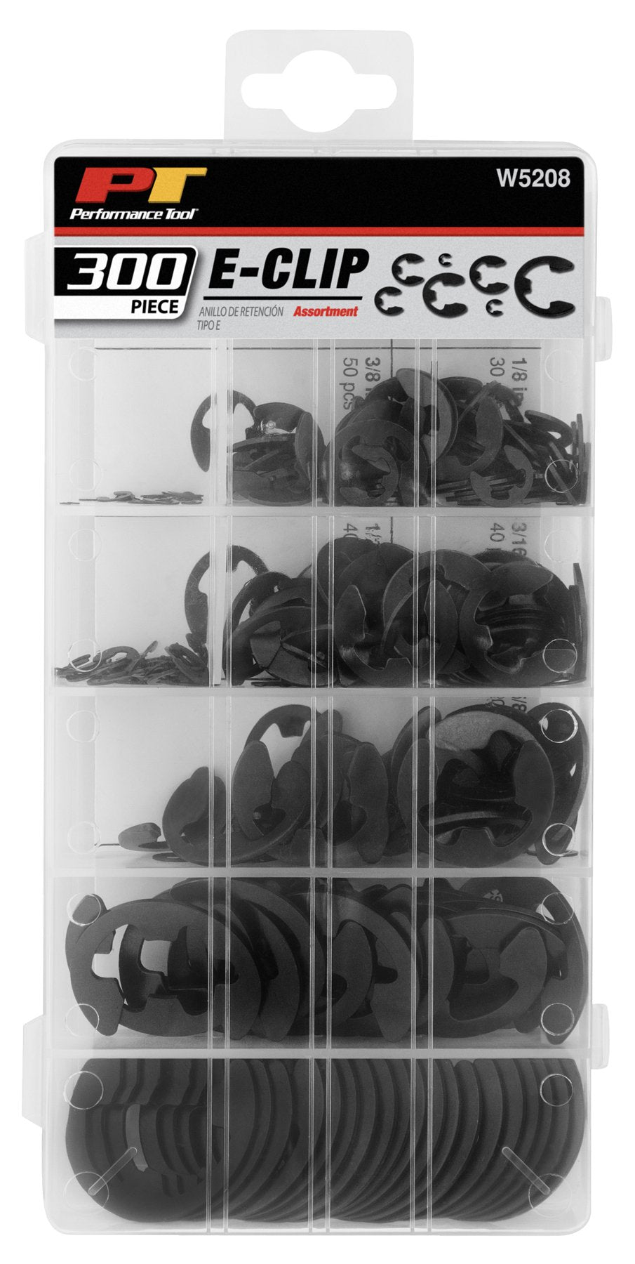 Performance Tool W5208 300Pc E-Clip Assortment, Black