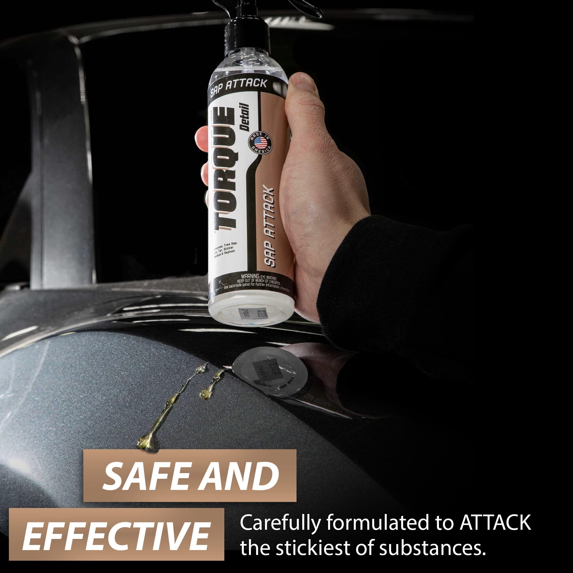 Torque Detail Sap Attack 8Oz - Removes Tree Sap, Tar, Gum, Sticker Residue & Asphalt - Sap, Tar, Adhesive, Sticker Remover For C