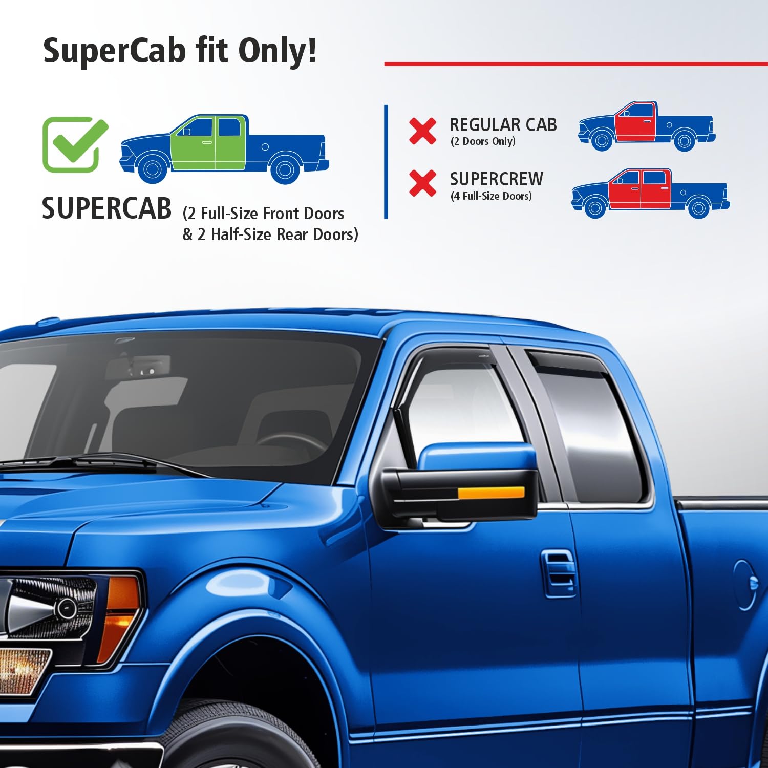 Goodyear Shatterproof In-Channel Window Deflectors For Trucks Ford F150 2004-2014 Supercab, Rain Guards, Window Visors, Vent Def