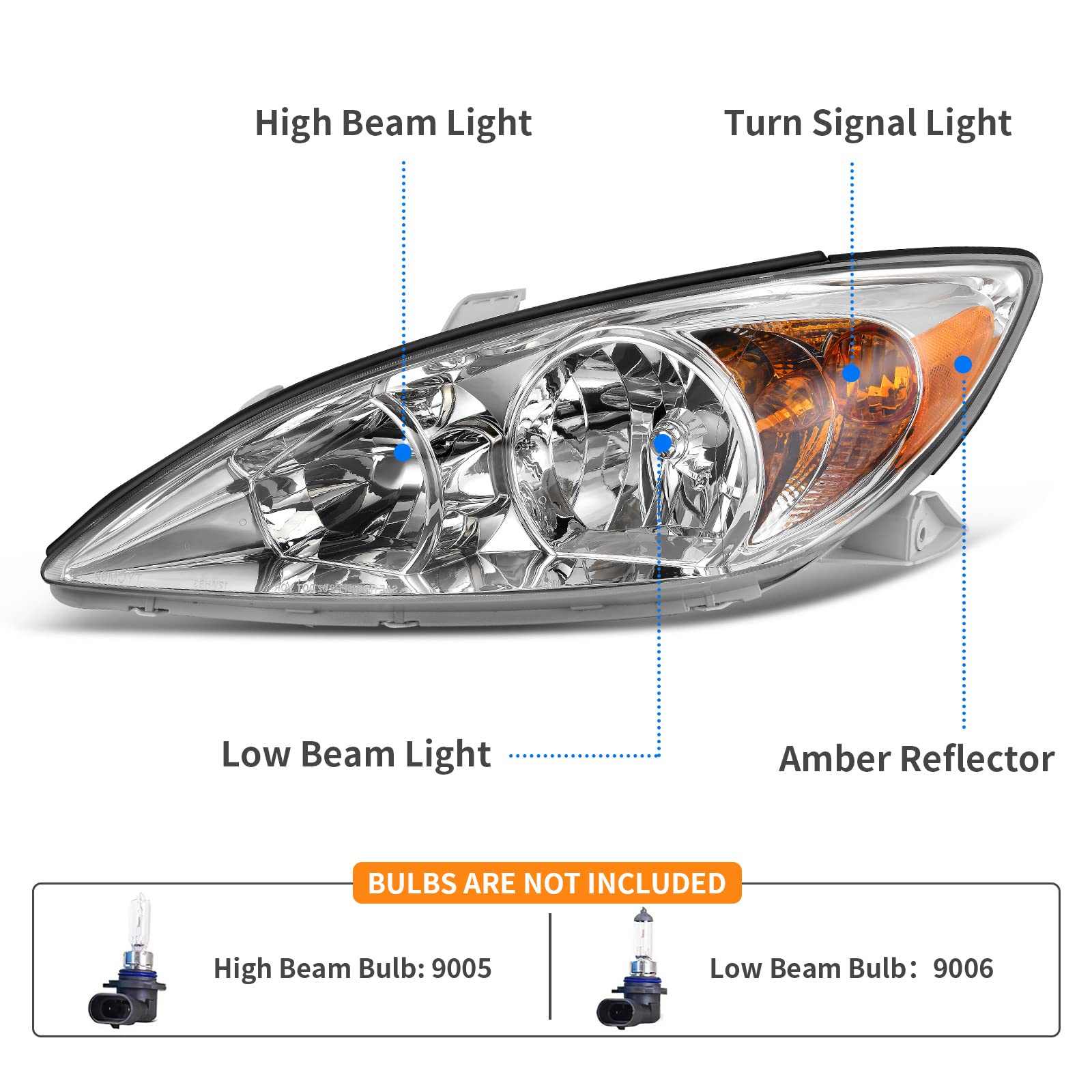 Dwvo Headlight Assembly Compatible With 2002-2004 Camry(Only Fits Le/Xle) Driver And Passenger Side Replacement Headlamps Chrome