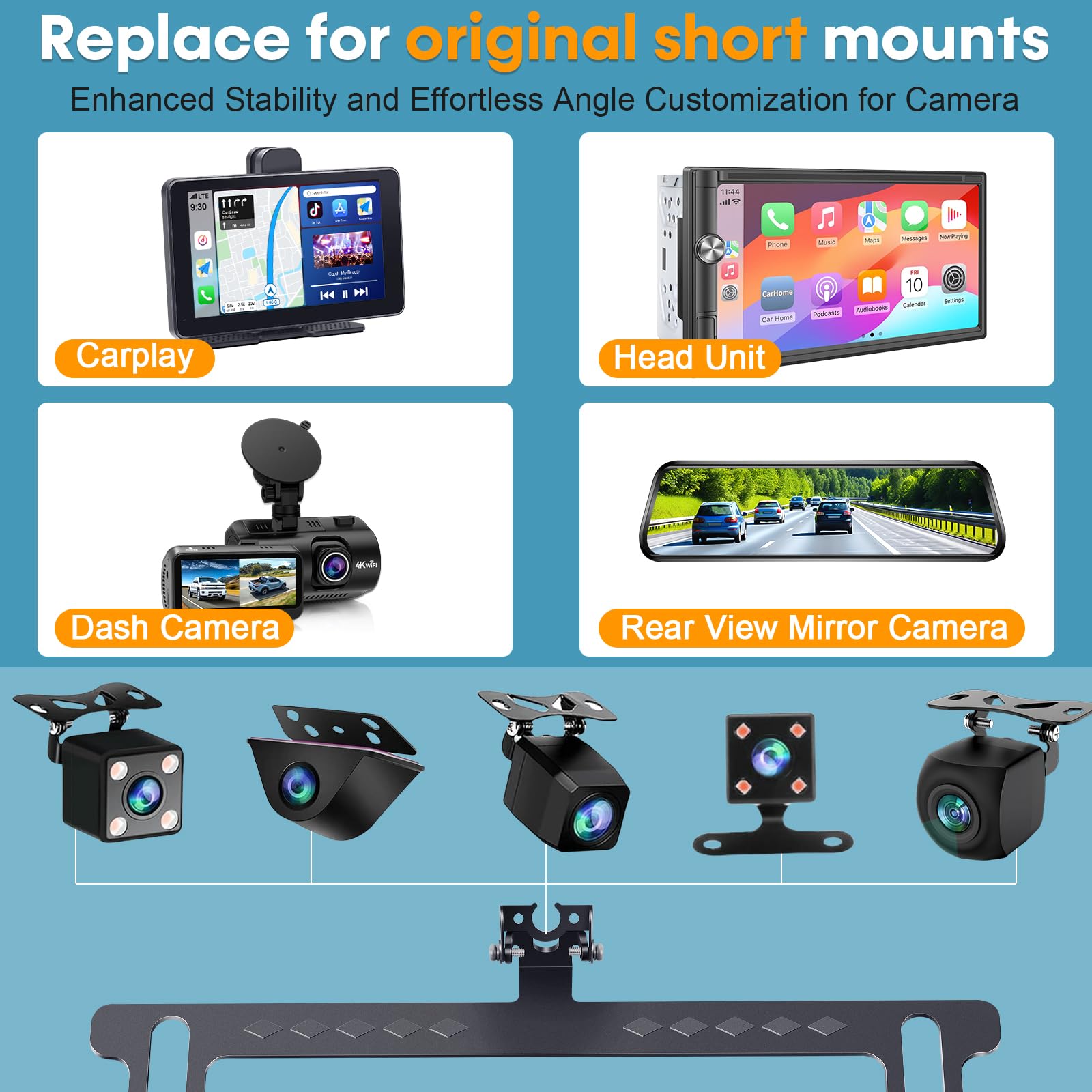 License Plate Bracket For Rear Camera: Universal Rear View Mirror Camera Mount For License Plate - Metal Rust-Proof Backup Camer