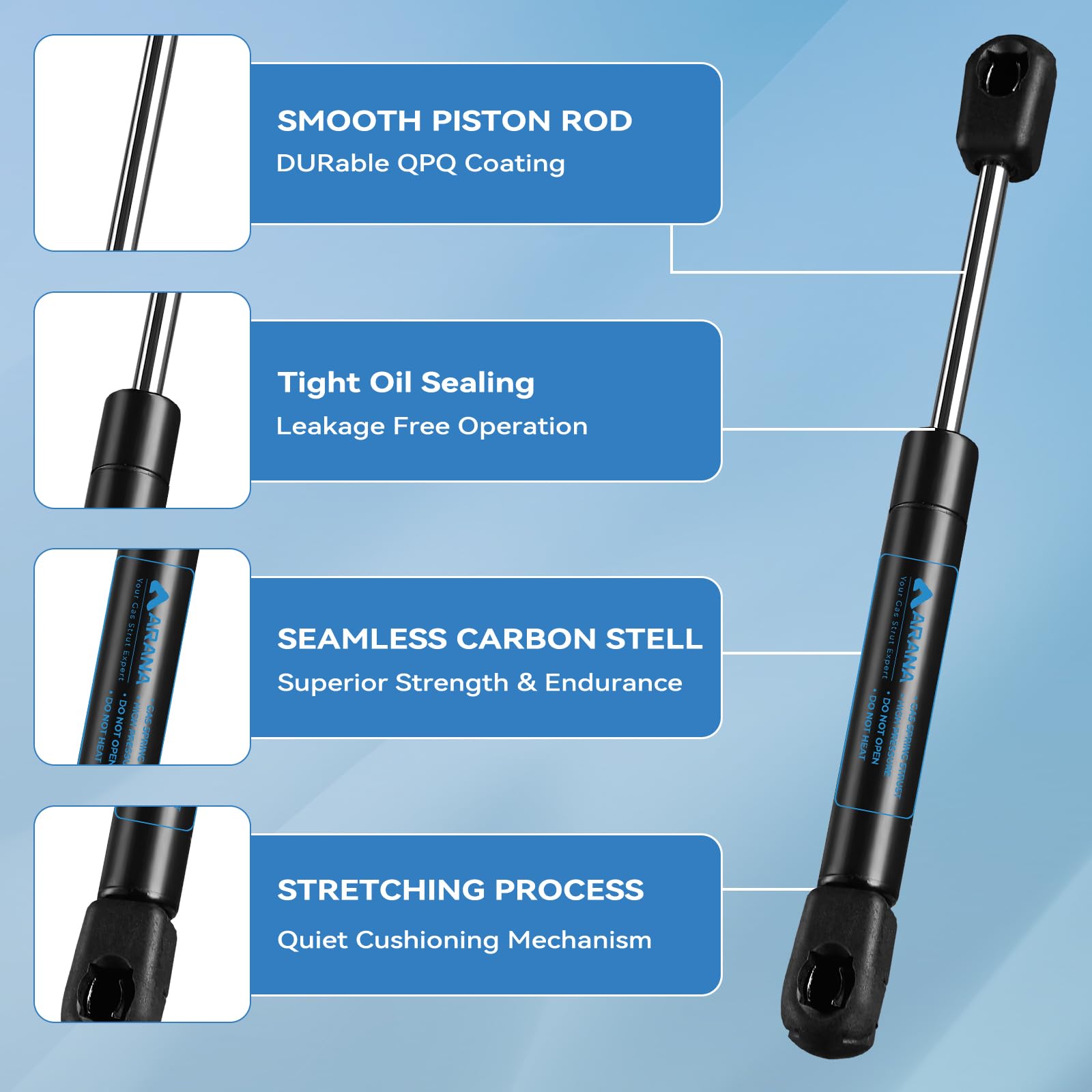 ARANA 10 Gas Struts 35Lb/156N, Spring Shocks for Truck Toolbox, Boat Hatch, Cabinet Door - 2 Pack, Black (Without Brackets)