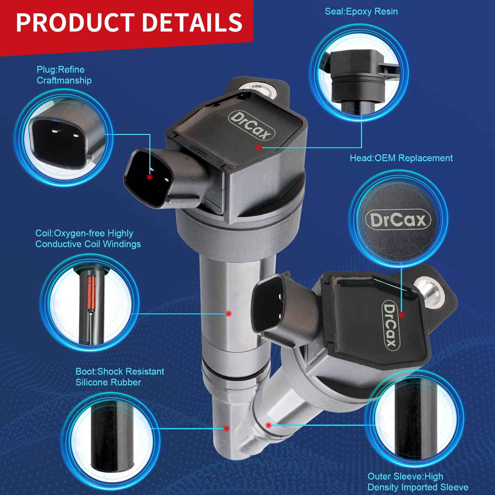 Drcax Oem Ignition Coil Uf651 5C1861 C1804 Compatible With 2014-2015 Kia Soul Forte Hyundai Tucson Elantra Gt(1.8L 2.0L Only) -