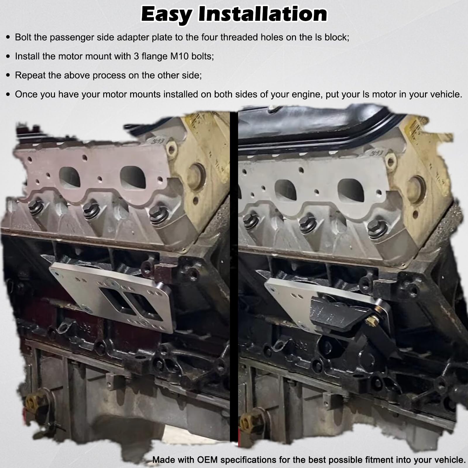 For Ls Swap Motor Mounts Adapter Plates - Adjustable Universal Conversion Bracket Small Block Set Perfect For Sbc Ls Engines, Fi