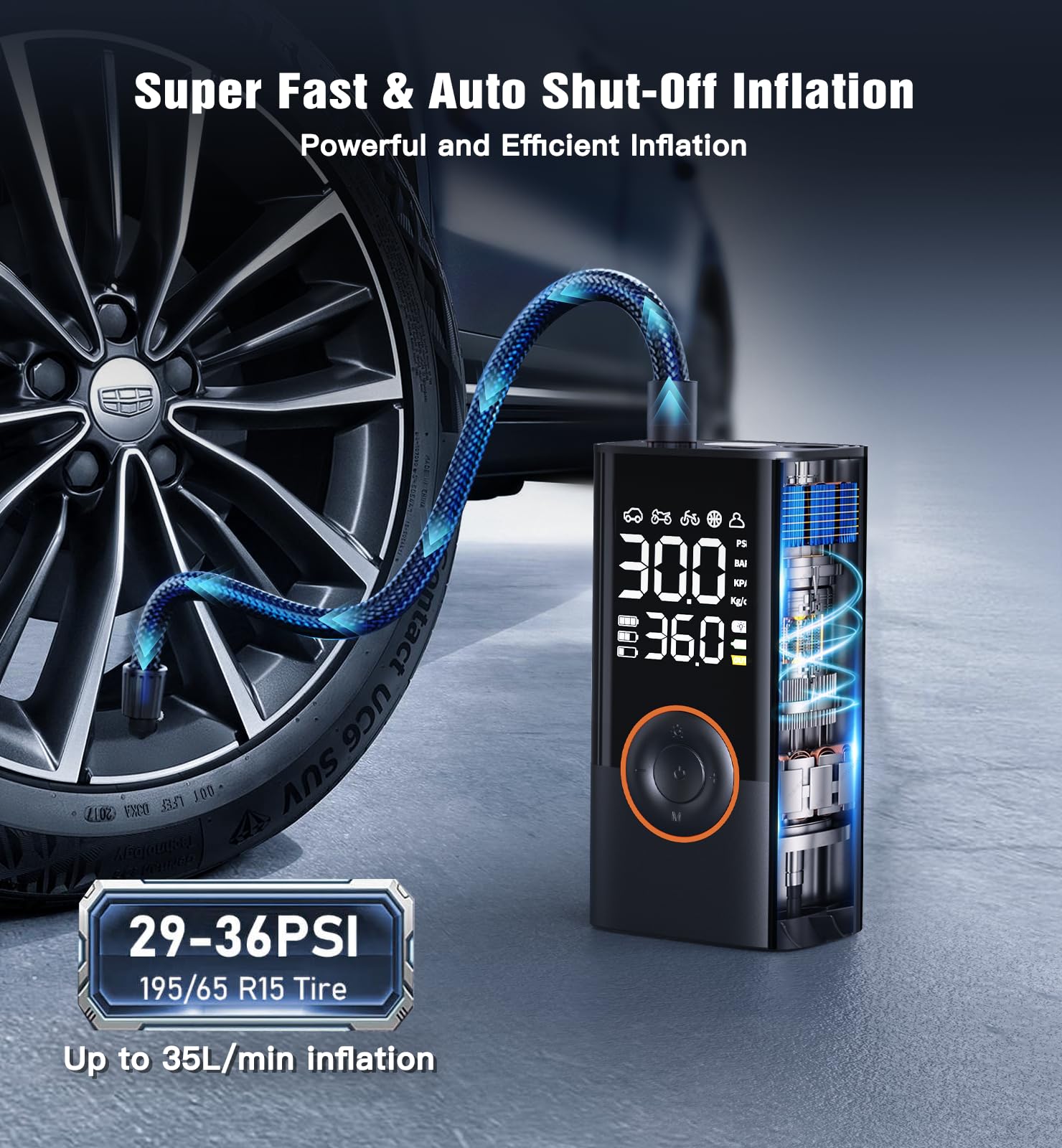 Tire Inflator Portable Air Compressor Portable Cordless Mini Air Pump With Digital Pressure Gauge 150Psi 3X Fast Inflation And A