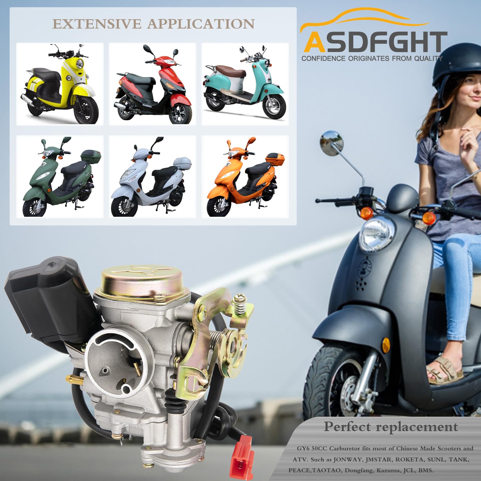 139QMB Carburetor Fit for 49CC 50CC GY6 4 Stroke Scooter Taotao Kymco Go Kart PD18J PD19J Moped Engine 18mm carb+ Intake Manifol