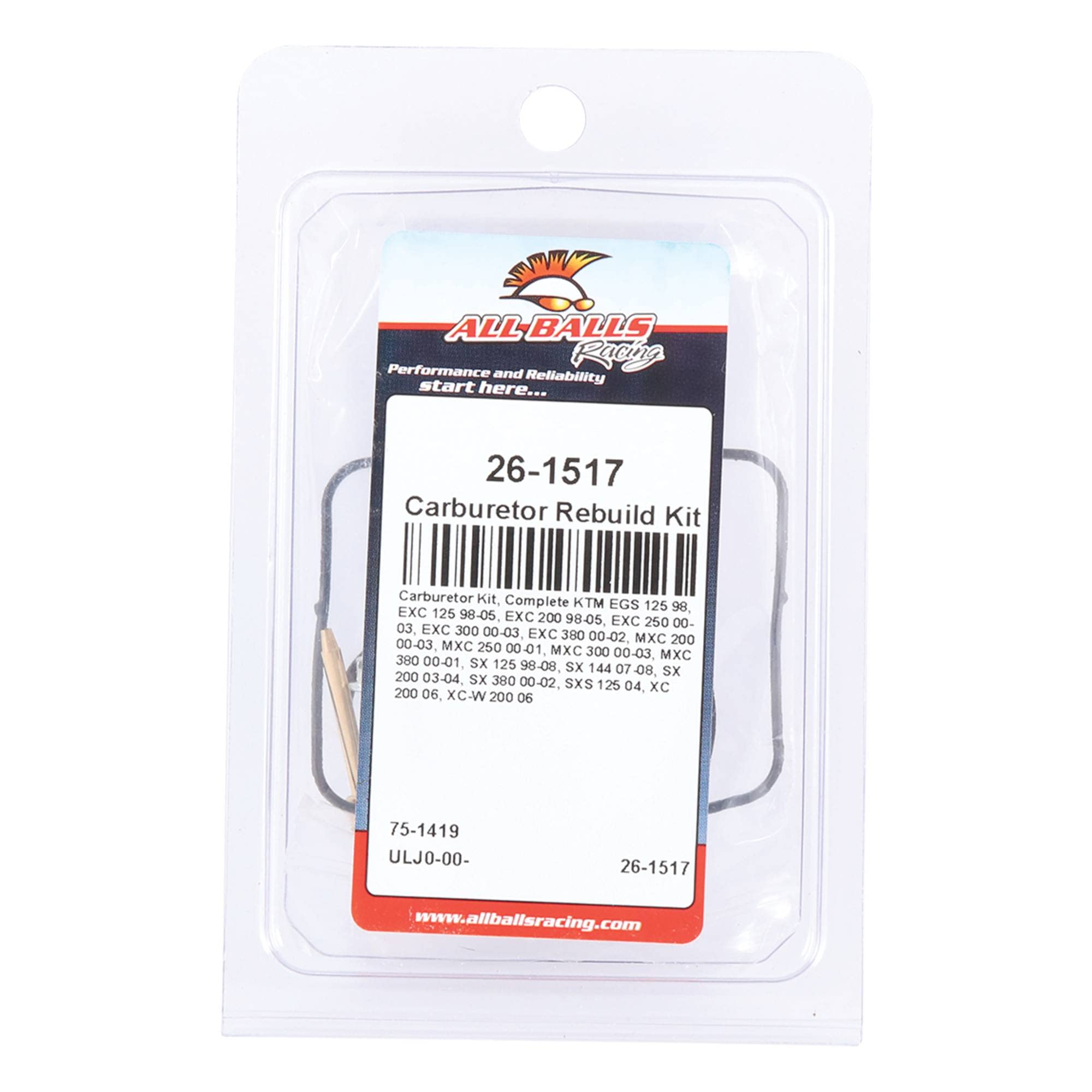 All Balls Racing 26-1517 Carburetor Kit, Complete Compatible with/Replacement For KTM 125 EGS 1998, 200 EXC 1998-2005, 200 MXC 2