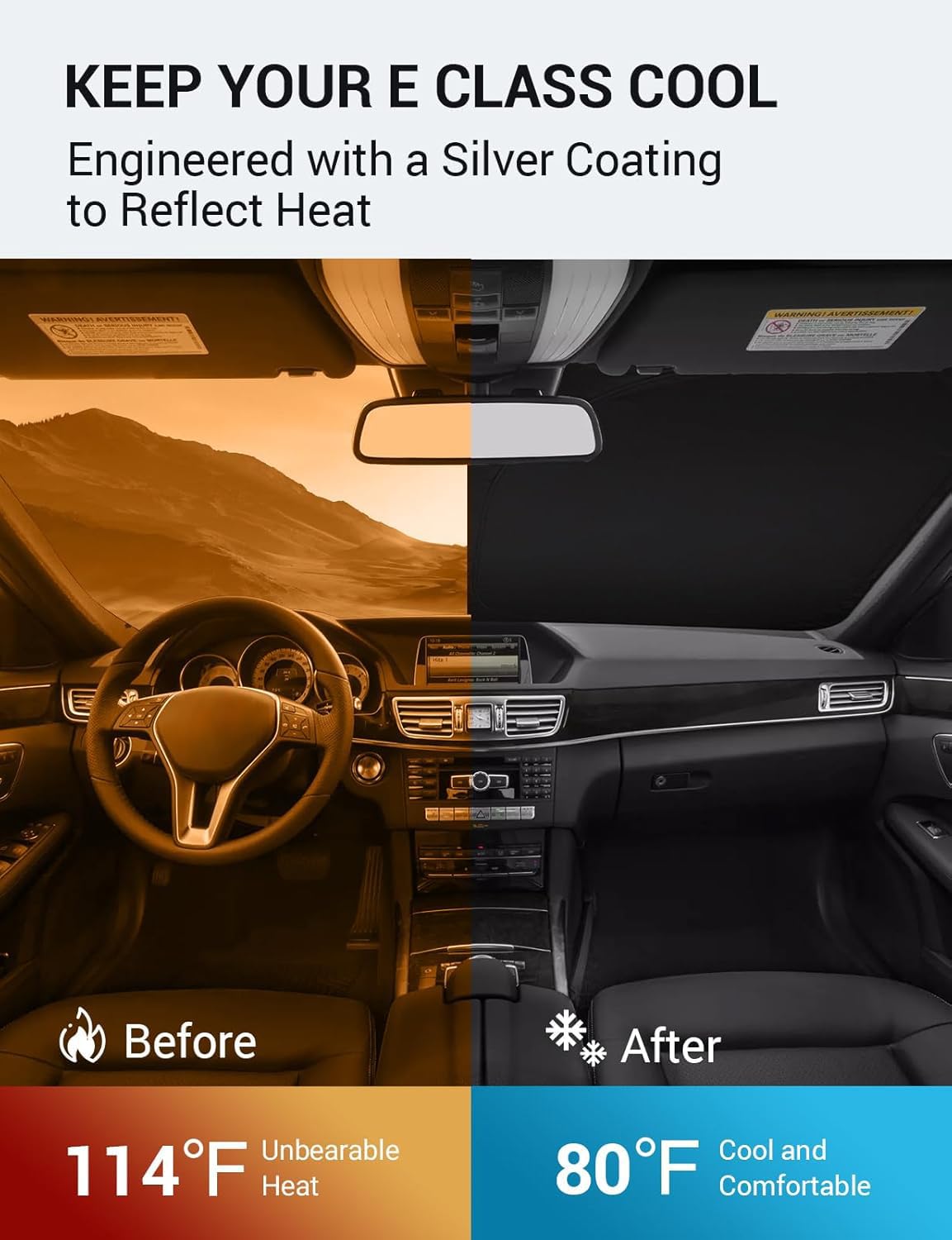 Proadsy 2025 Upgrade Windshield Sun Shade Custom Fit 2010-2016 Mercedes Benz E Class Foldable Front Sunshade Protector Sun Visor