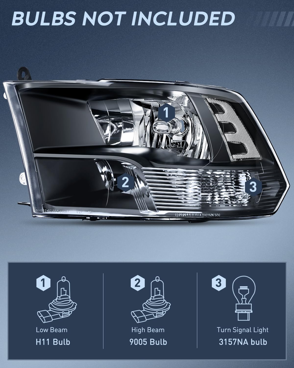 Nilight Quad Headlamp Assembly Replacement For 2009-2018 Ram 1500 2500 3500 Pickup - Black Housing, Clear Corner, Clear Lens