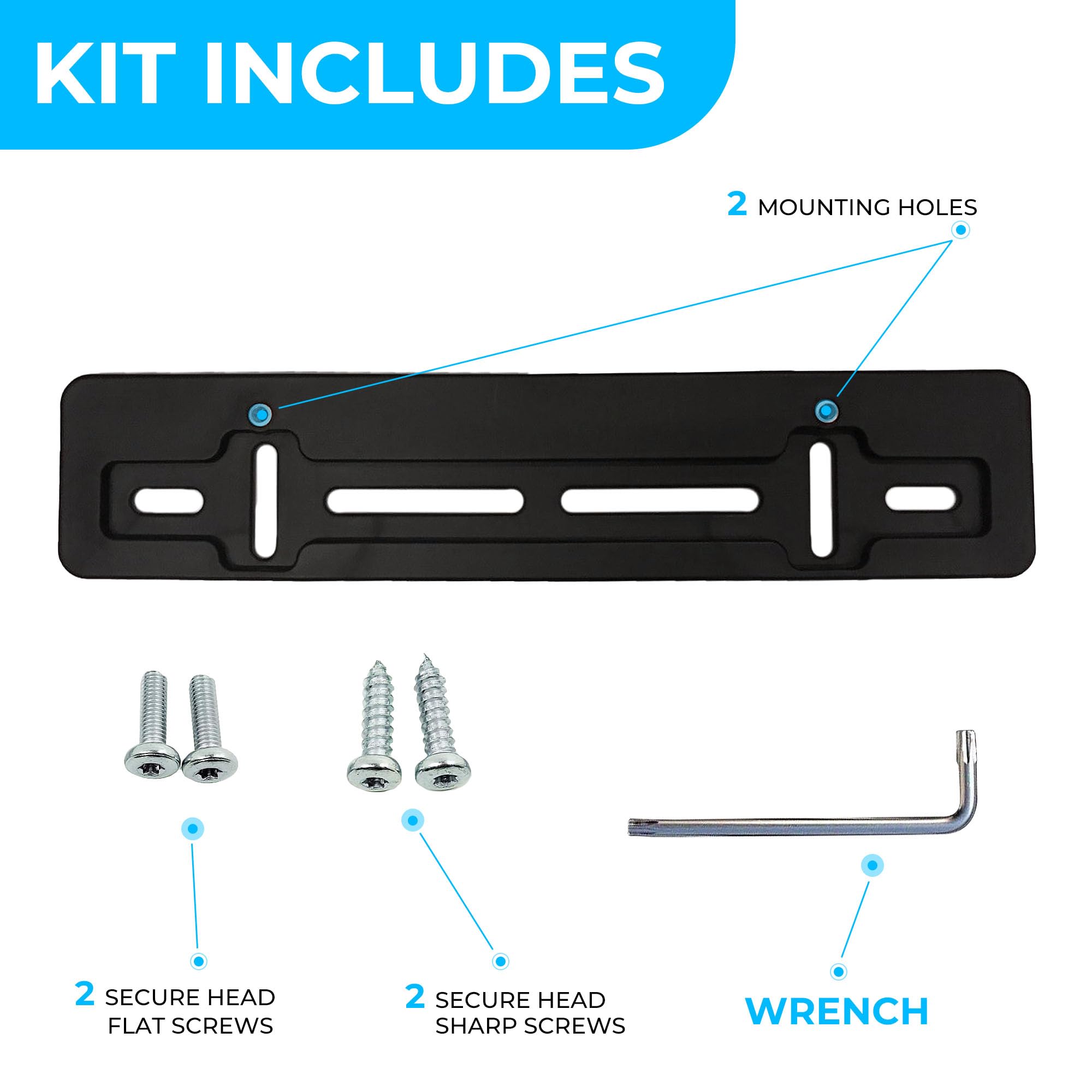 Tn Trunknets Inc Front Bumper License Plate Mount Tag Bracket For Ford + 6 Secure Screws & Wrench Kit New
