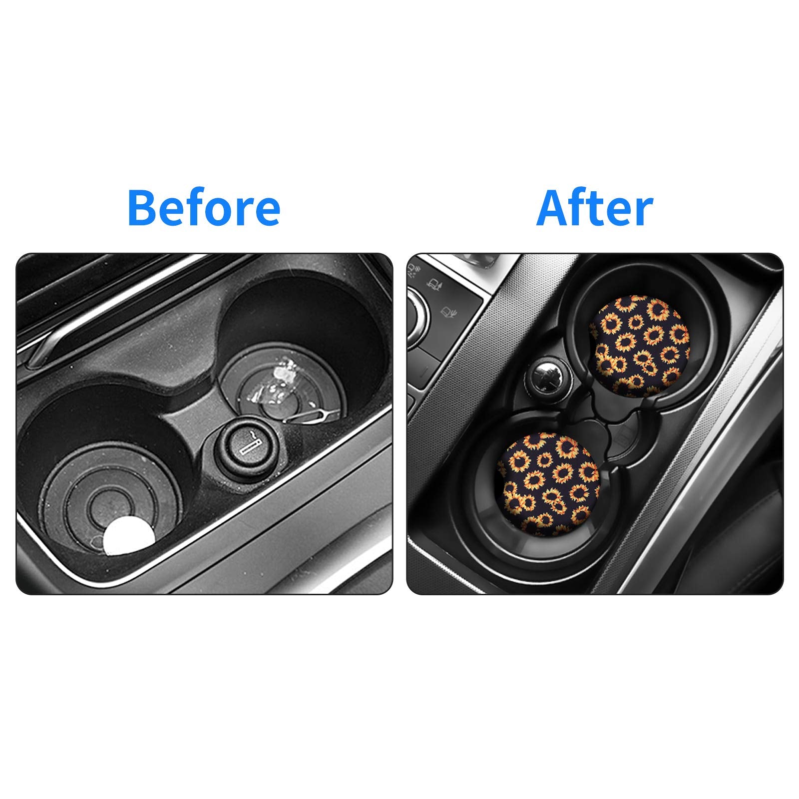 Tifanso Car Cup Holder Coaster, 2 Pack Car Coasters For Cup Holders, Cup Drink Holder Coasters For Car, Cute Car Accessories For Women And Girl (Sunflower)