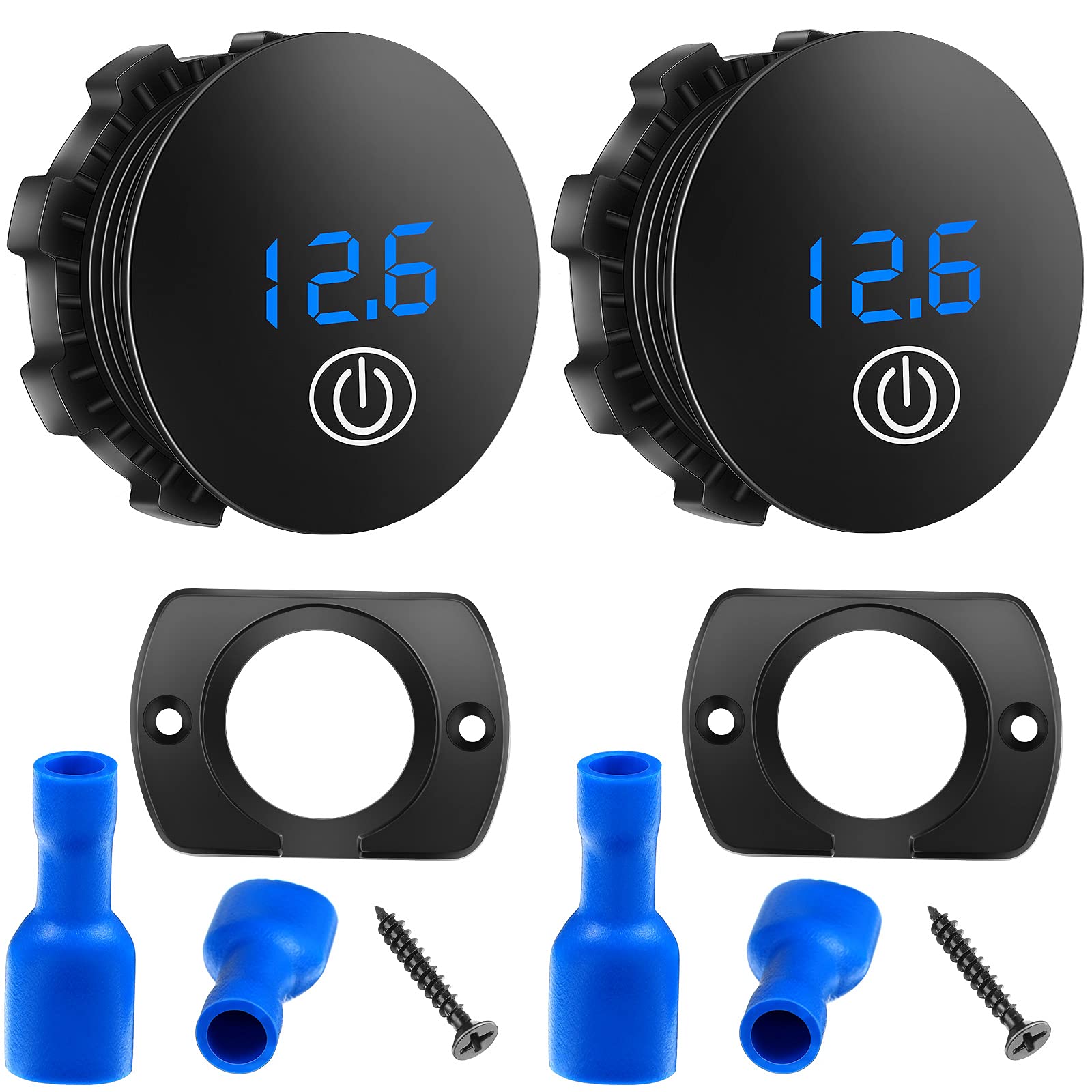 2 Pieces DC 5-48V Car LED Display Voltmeter Waterproof Digital Voltage Gauge Meter with Touch Switch for Boat Marine Vehicle Mot