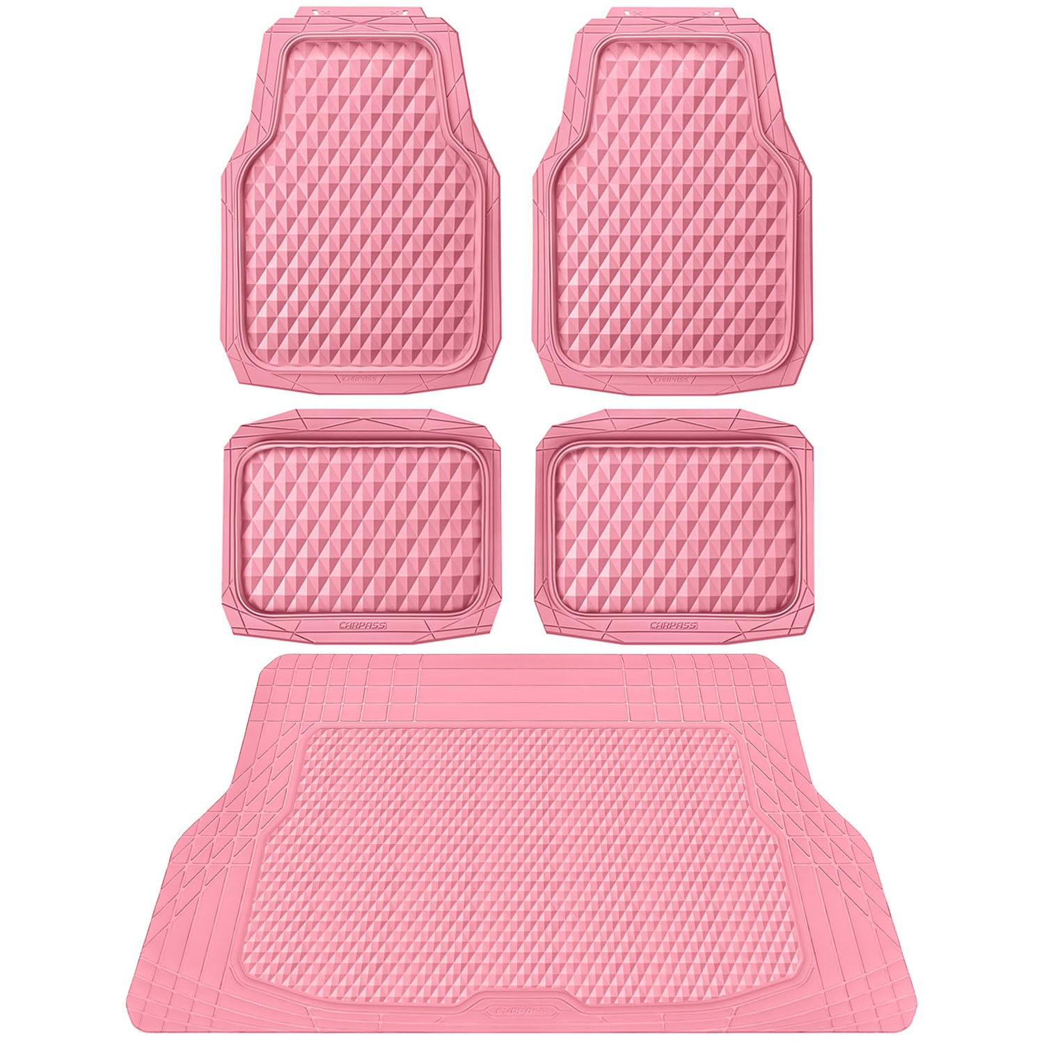 Car Pass Heavy Duty Rubber Pink Car Floor Mats & Cargo Liners, Deep Dish All-Weather Trunk Mats Durable Anti-Slip 3D Rhombus Wat
