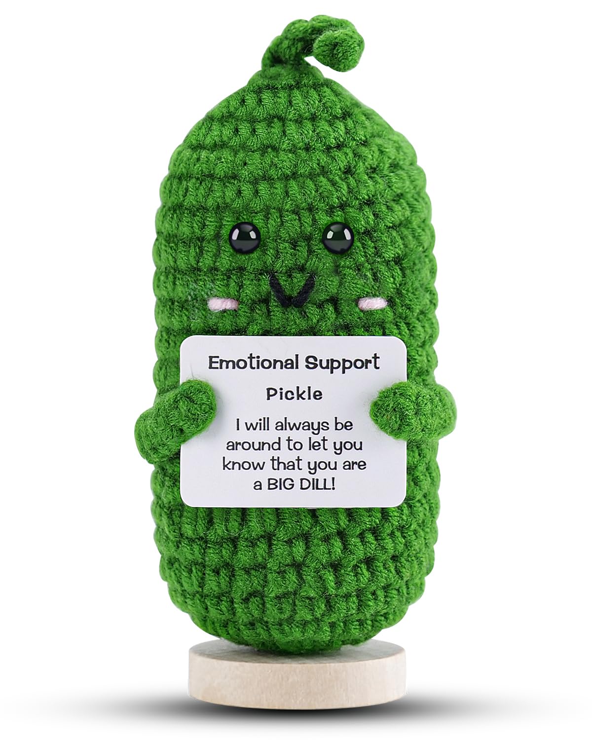 Hoedia Emotional Support Pickle With Wooden Base: Cucumber Crochet Dolls Friend Birthday Gifts For Women Men Coworkers Student -