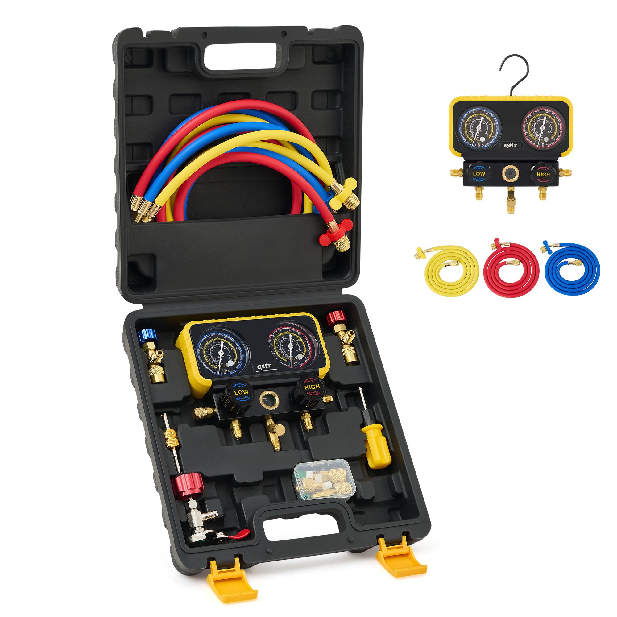 Orion Motor Tech R410a Gauges, AC Manifold Gauge Set for R22 R32 410A 134A Refrigerant, 3 Way AC Gauges R410a Manifold Set with 