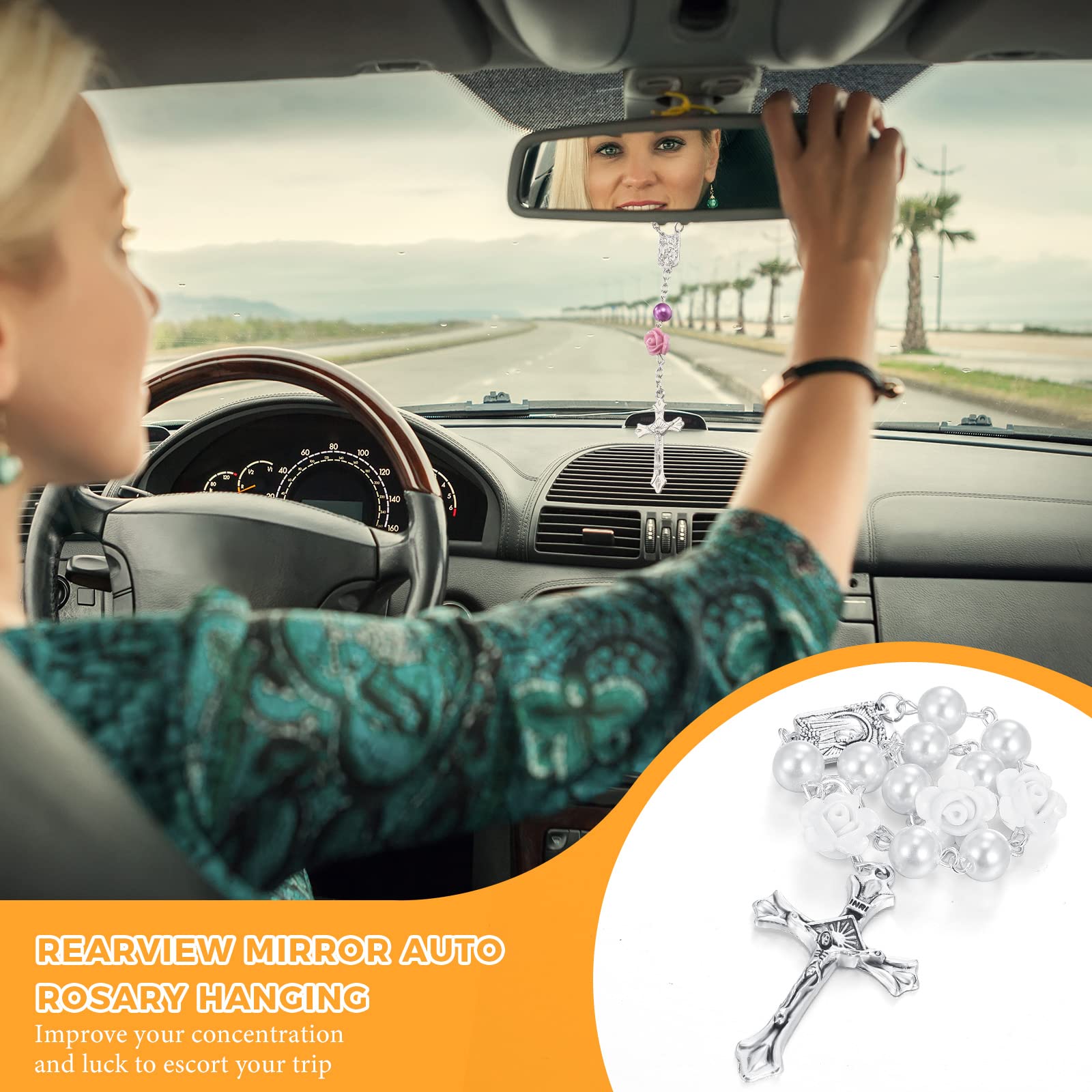 Konohan 2 Pieces Car Rosary Rearview Mirror Auto Rosary Religious Car Mirror Hanging Accessories For Automotive Personalized Pro