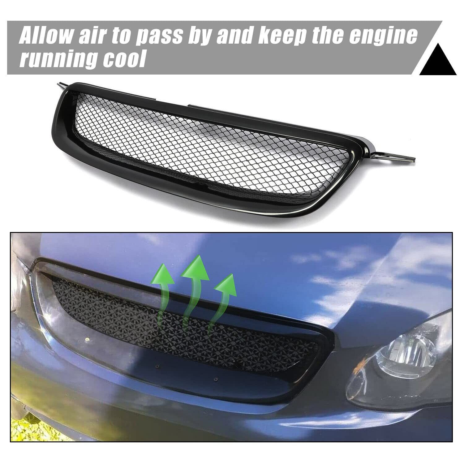 Kuafu Front Bumper Grill Compatilbe With 2003-2007 Toyota Corolla Ce/Le/S/Xrs Sedan 4-Door Front Hood Grille Black