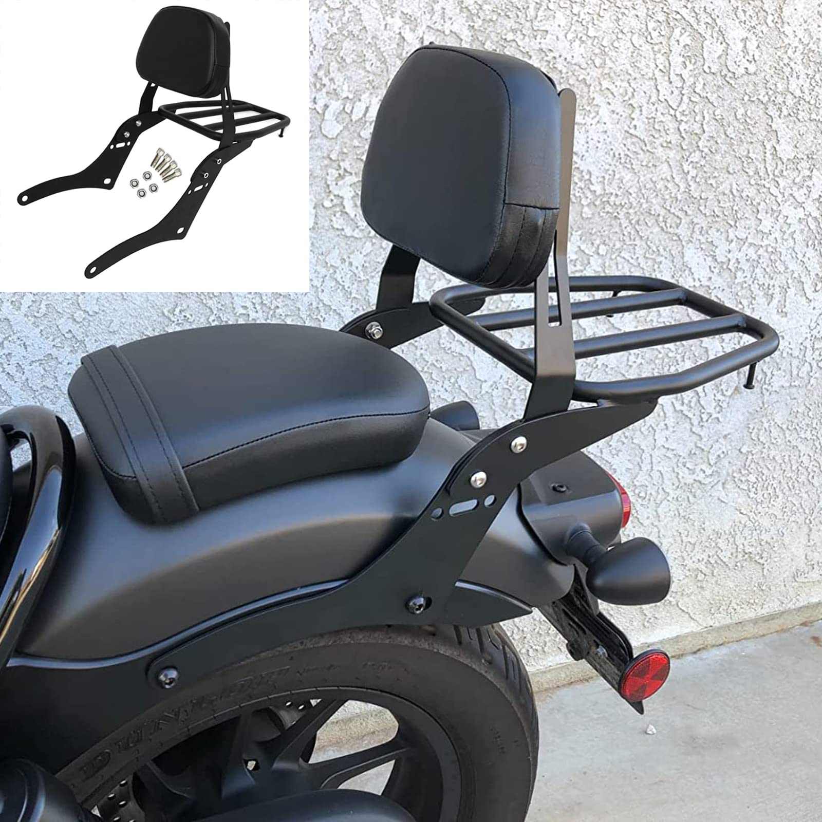 Worldmotop Motorcycle Sissy Bar Backrest Rear Passenger Seat Replacement For Honda Cmx 500 Rebel Cmx 300 Cmx500 2017-2023 Detachable Backrest Pad (A)