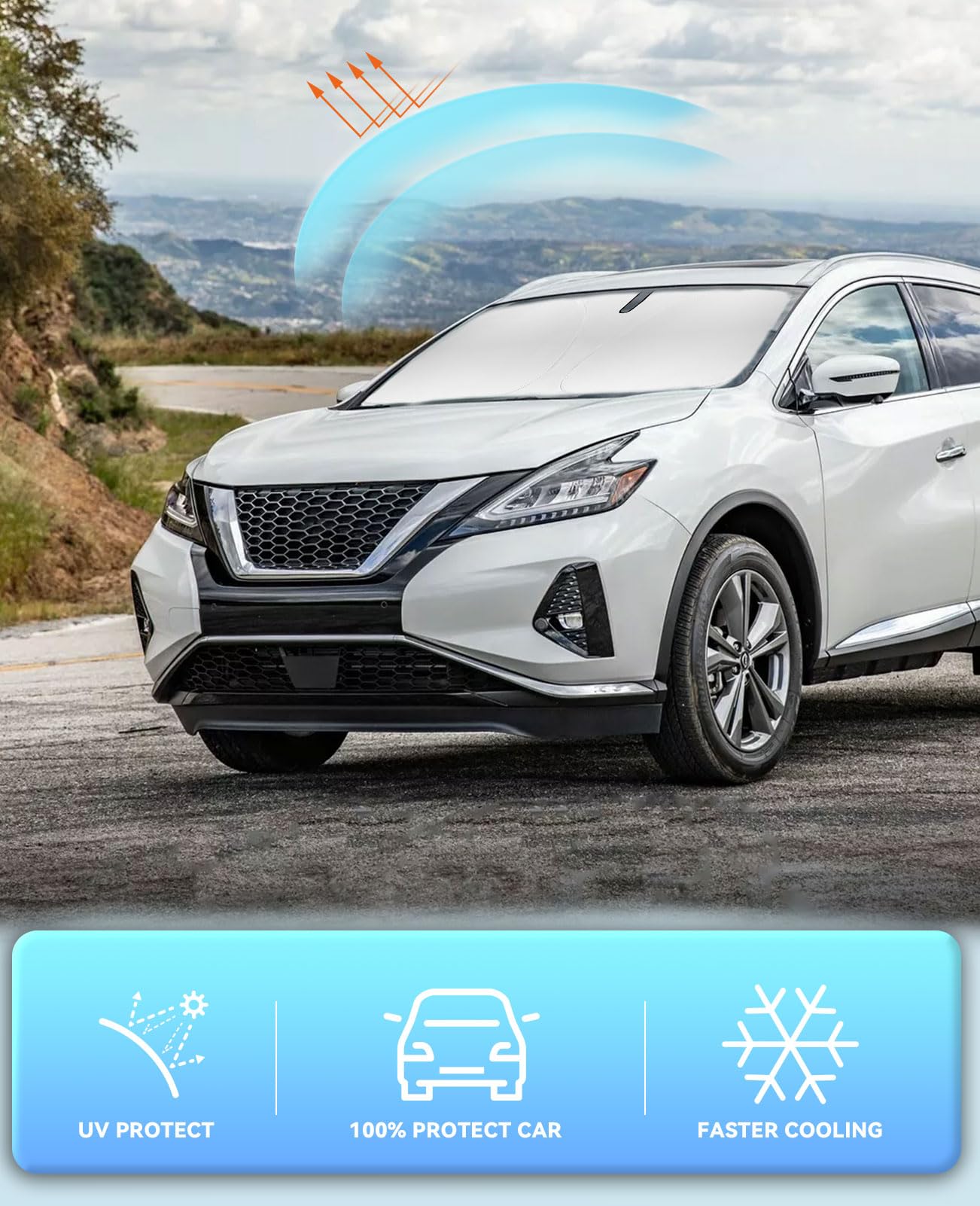 Sun Shade For Murano Windshield Sunshades For 2015-2023 2024 2025 Nissan Murano Accessories Windshield Cover 240T Material Folda