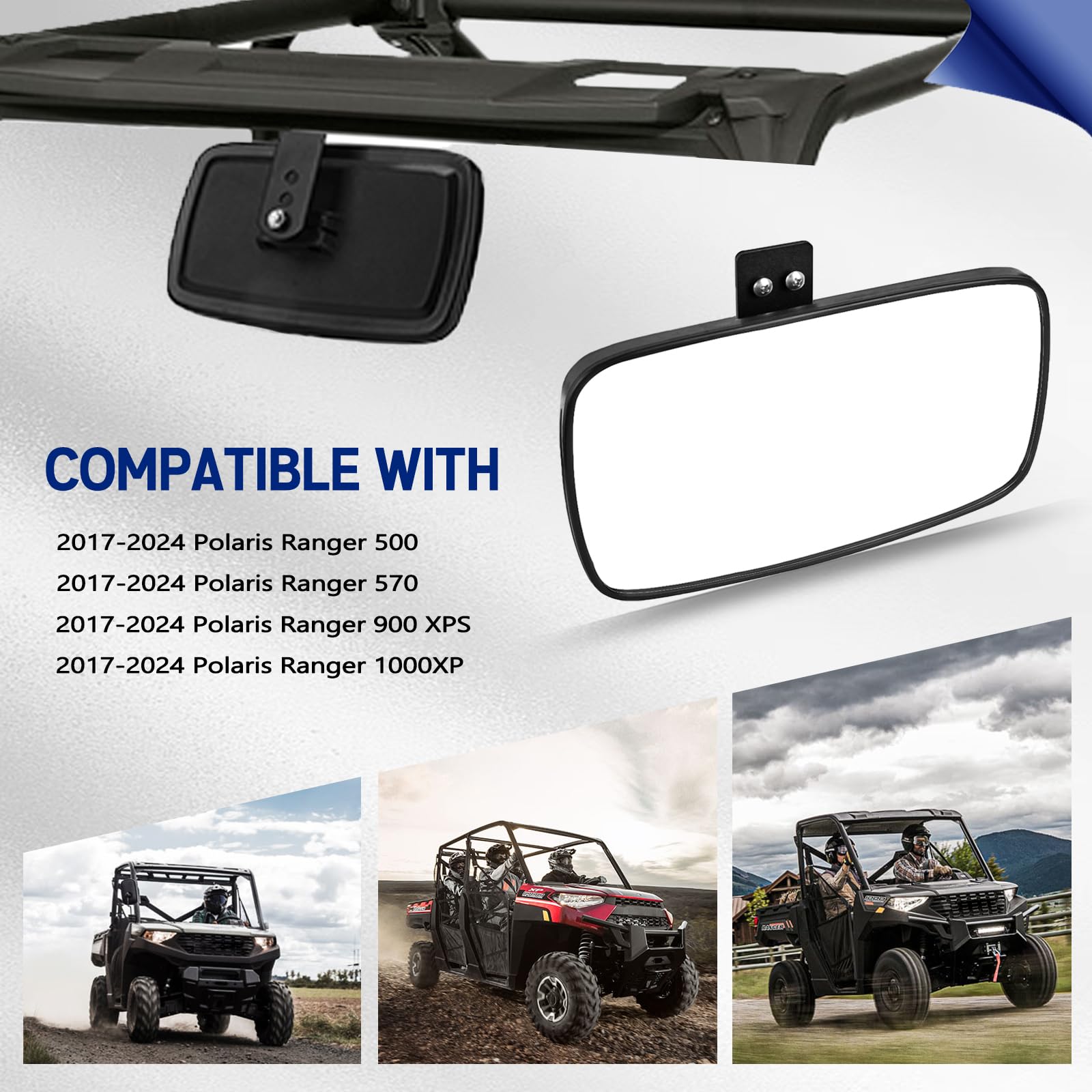 Ranger Rear View Mirror, Unigt Center Convex Rearview Mirrors Compatible With 2017-2025 Polaris Ranger 500 570 900 Xp 1000 Xp/Crew Fits Factory Present Drop Down Mounting Tab 2879969