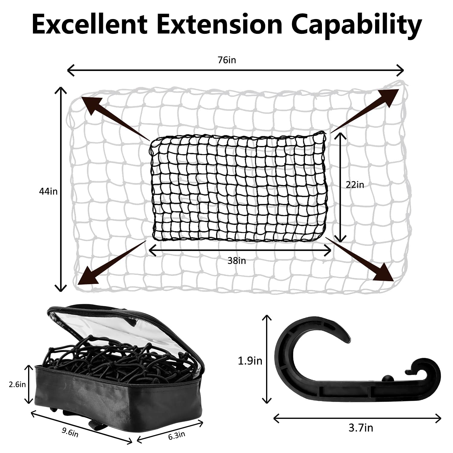 Funmit 22''X38'' Cargo Net Stretches To 44''X76'', Latex Bungee Cargo Net With 2''X2'' Small Mesh And 12 Adjustable Plastic Hook