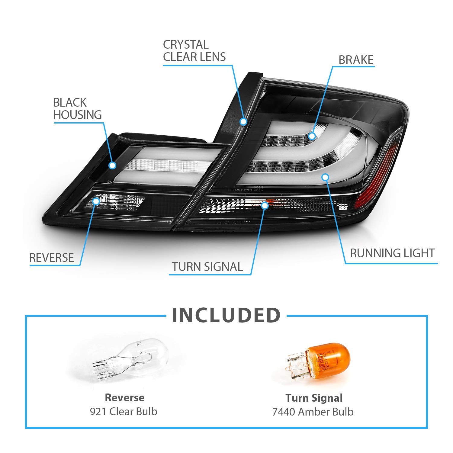 Amerilite Black Led Bar Replacement Brake Tail Lights Set For 13-15 Honda Civic 4 Door - Passenger And Driver Side