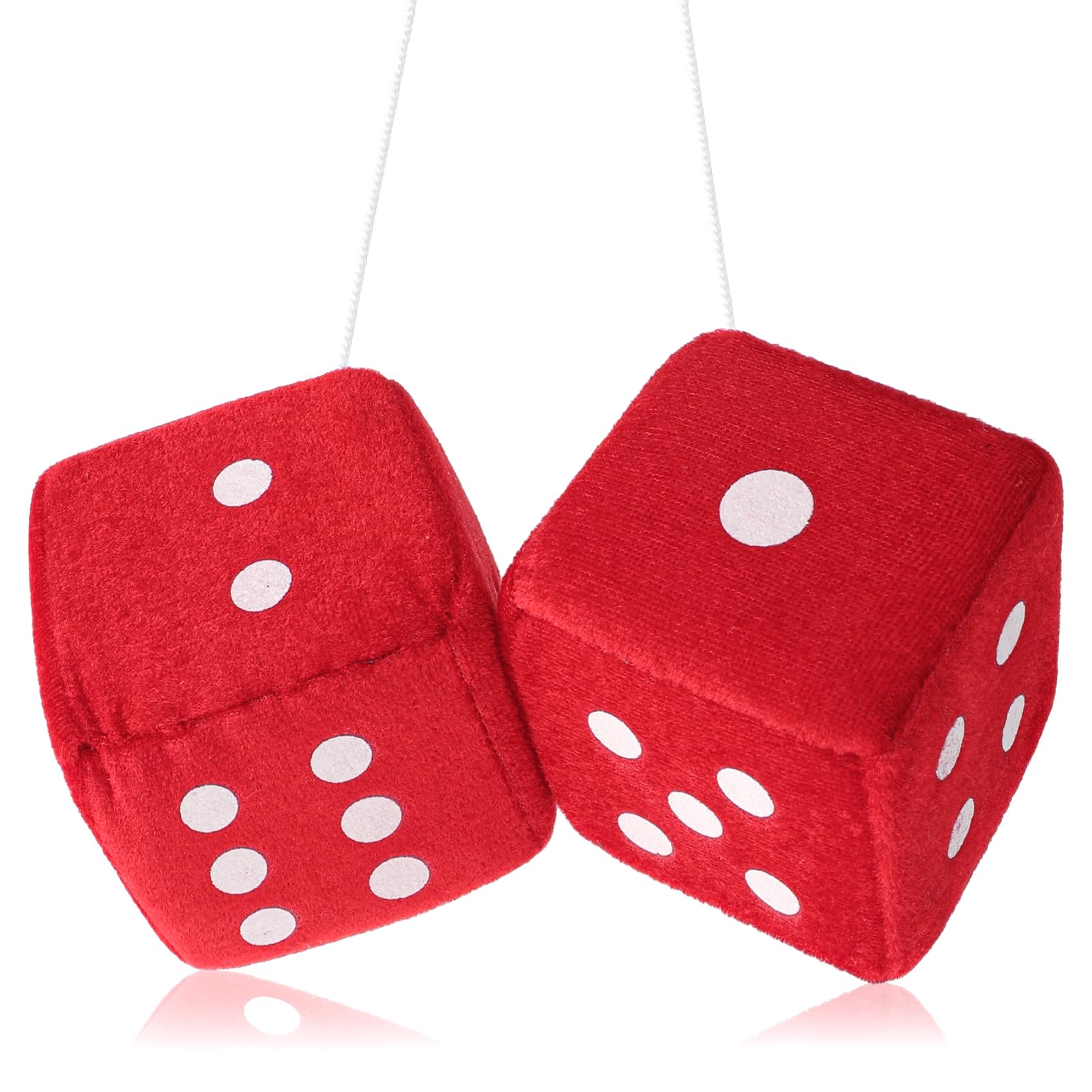 Fuzzy Dice For Rear View Mirror, Red Fuzzy Dice For Car Mirror, 2.75Inch Pair Of Plush Retro Square Hanging Dice With White Dots