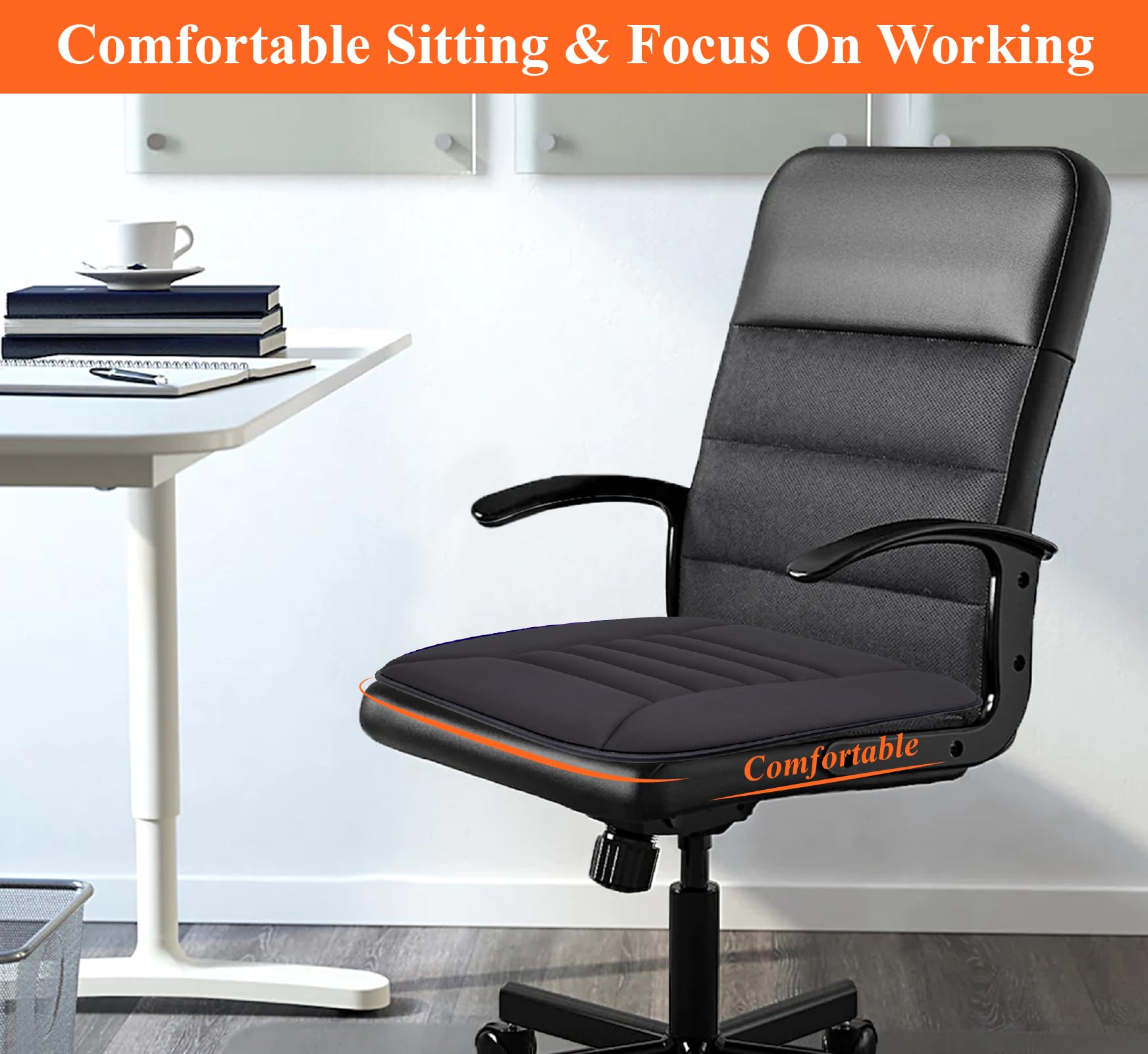 Kingphenix Car Seat Cushion With 1.2Inch Comfort Memory Foam, Seat Cushion For Car And Office Chair (Black)