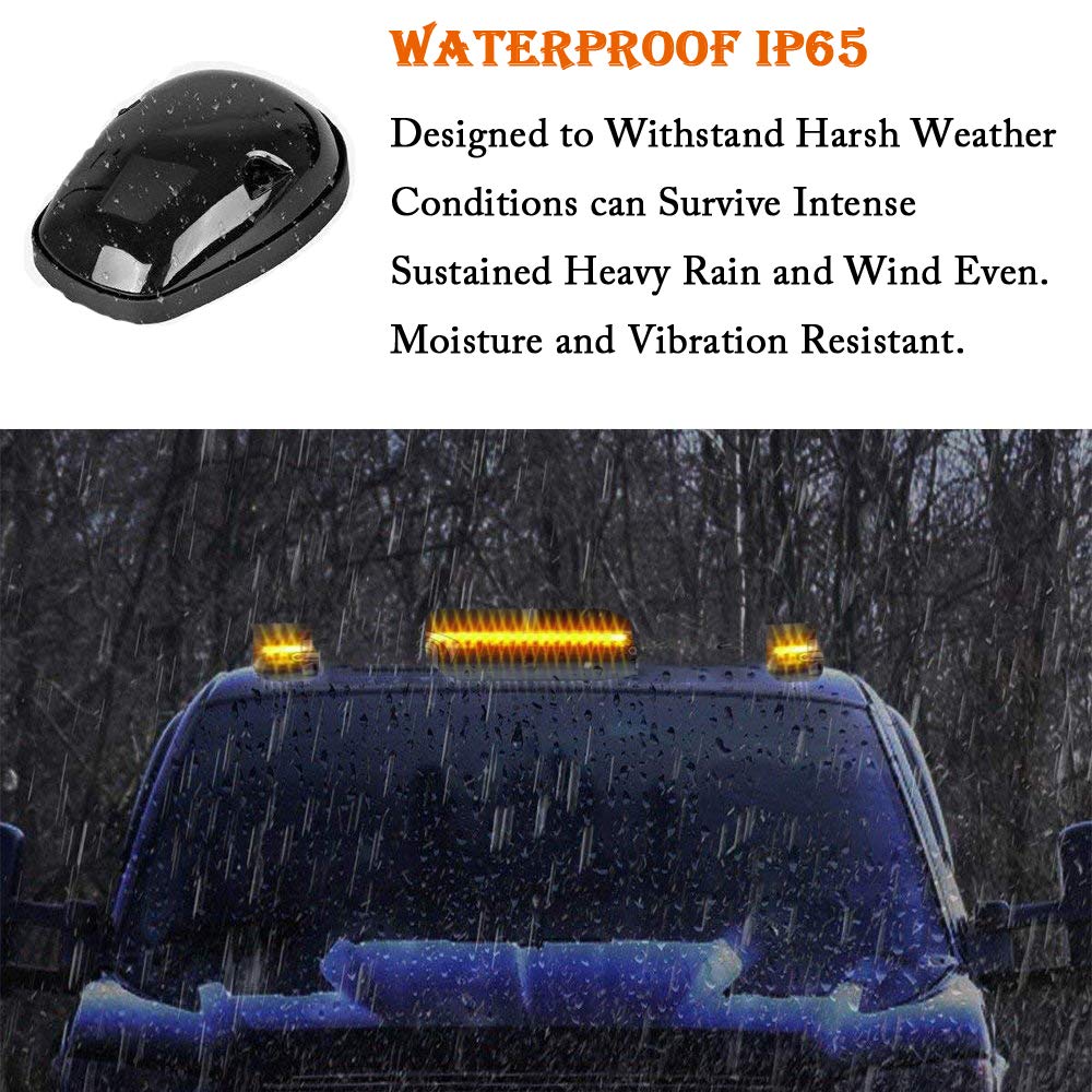 Npauto 3Pcs Smoked Cab Marker Lights Amber 30 Led Roof Top Running Lights W/Wiring Pack Replacement For 2002-2007 Chevy Silverad