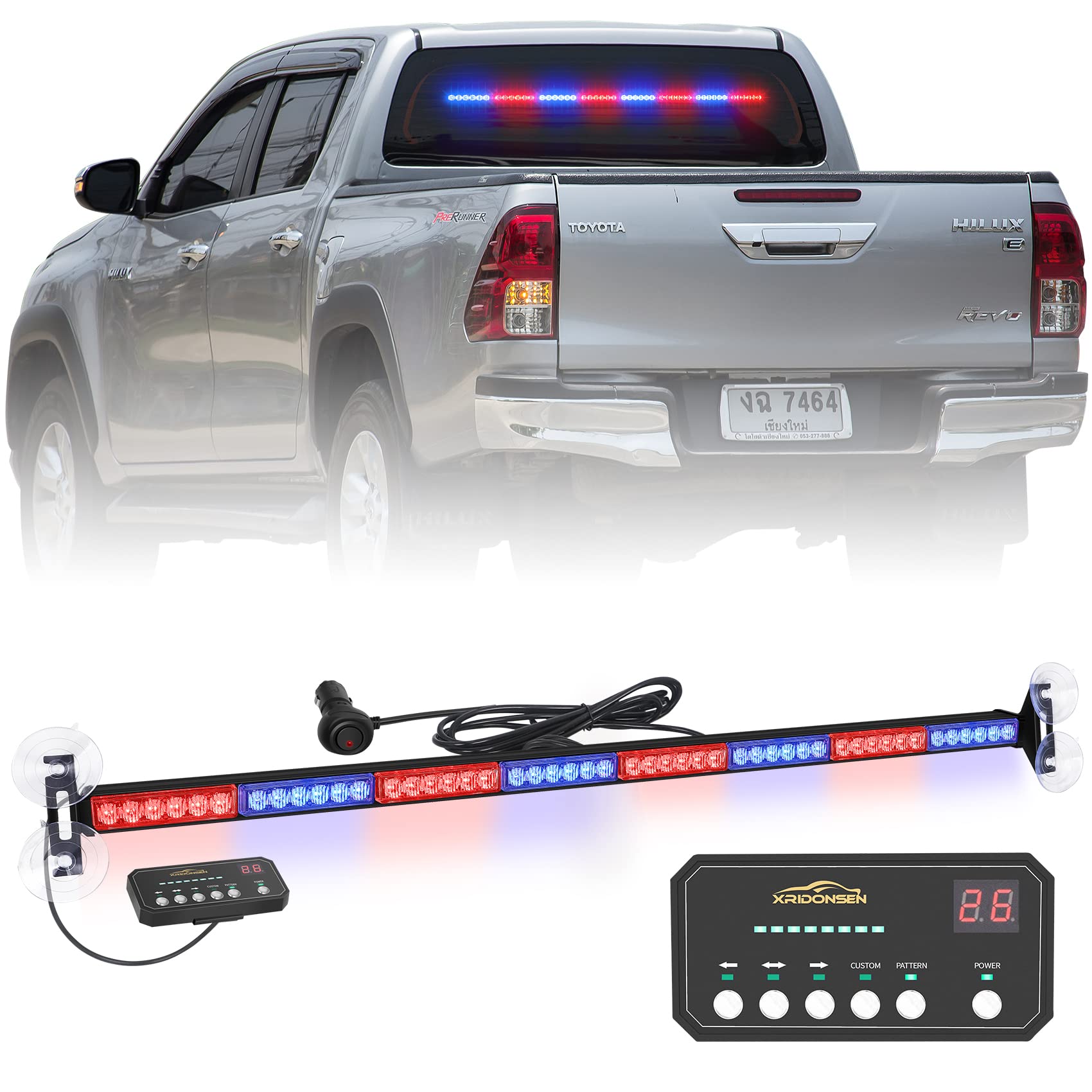 Xridonsen 35 Inch Traffic Advisor Red Blue Police Lights 48 Led Emergency Strobe Light Bar Safety Hazard Warning Lights Front/Rear Window W/Display Controller For Law Enforcement Vehicles Trucks Car