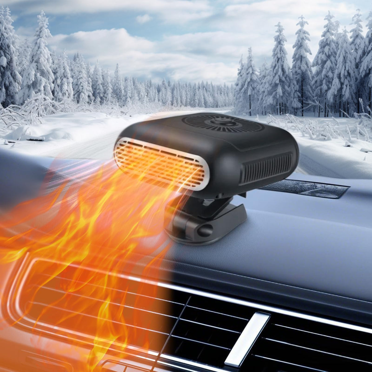 12 V Car Heater, Portable Electronic Auto Fan Heater, 360 Free Adjustment, Quick Heating Defroster and Defogger, Black