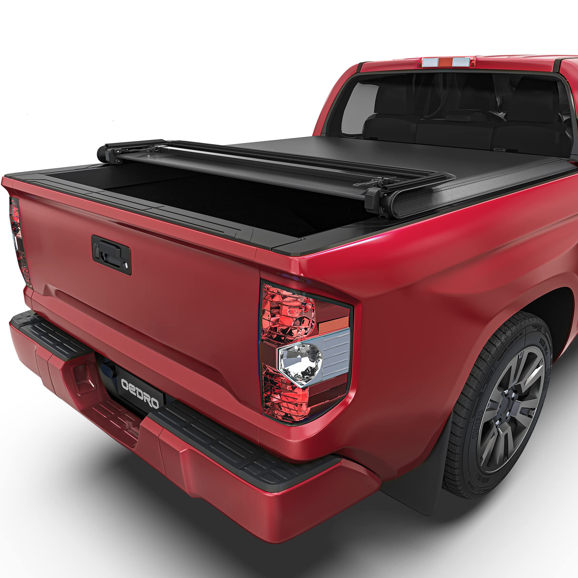 Oedro Soft Quad Fold Truck Bed Tonneau Cover Compatible With 2014-2021 Toyota Tundra (Excl.Trail) 5.5 Ft Bed, Fleetside With Dec