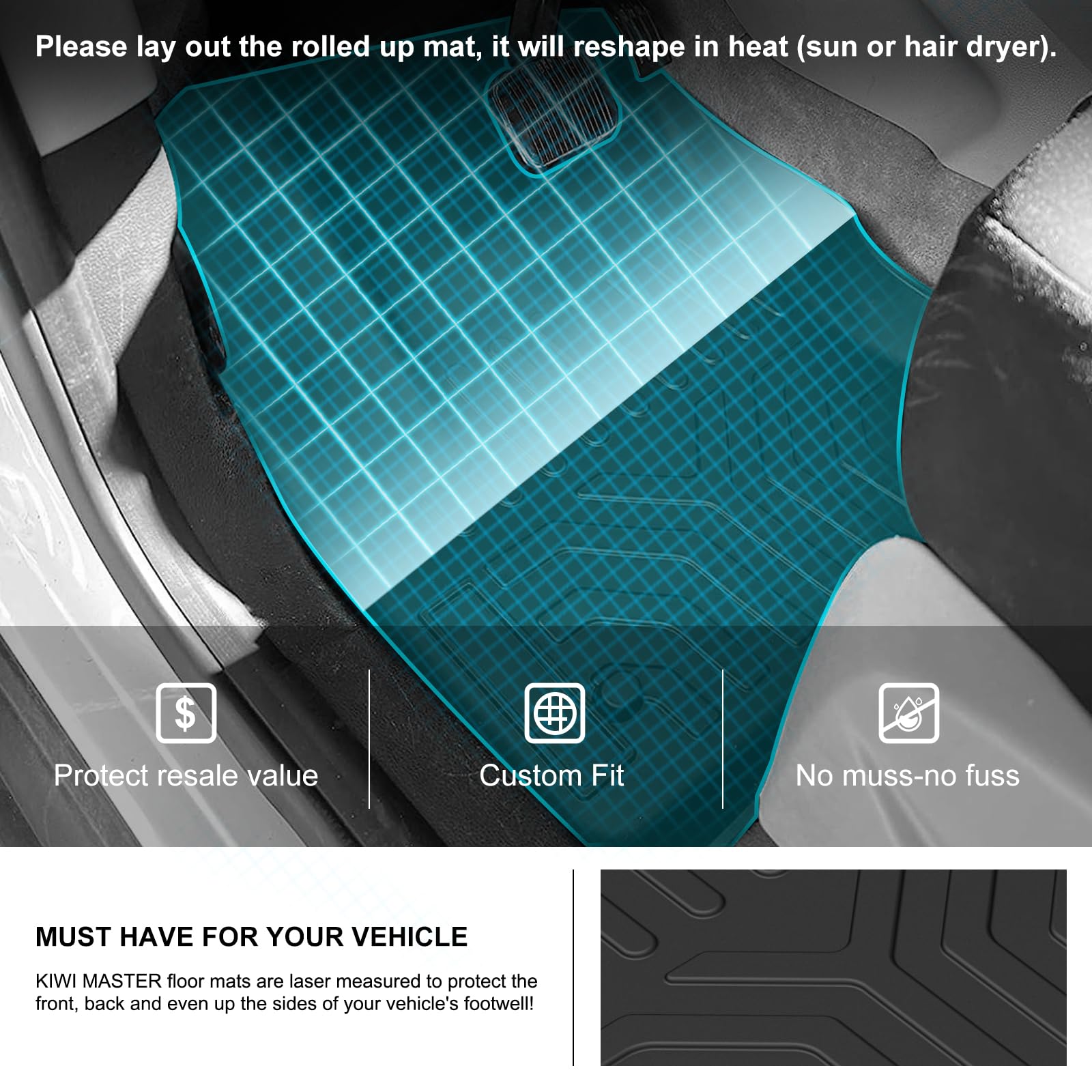 KIWI MASTER Floor Mats for 2013-2019 Ford Escape/C-Max All Weather Mat Liners Front Rear 2 Row Seat TPE Slush Liner Black