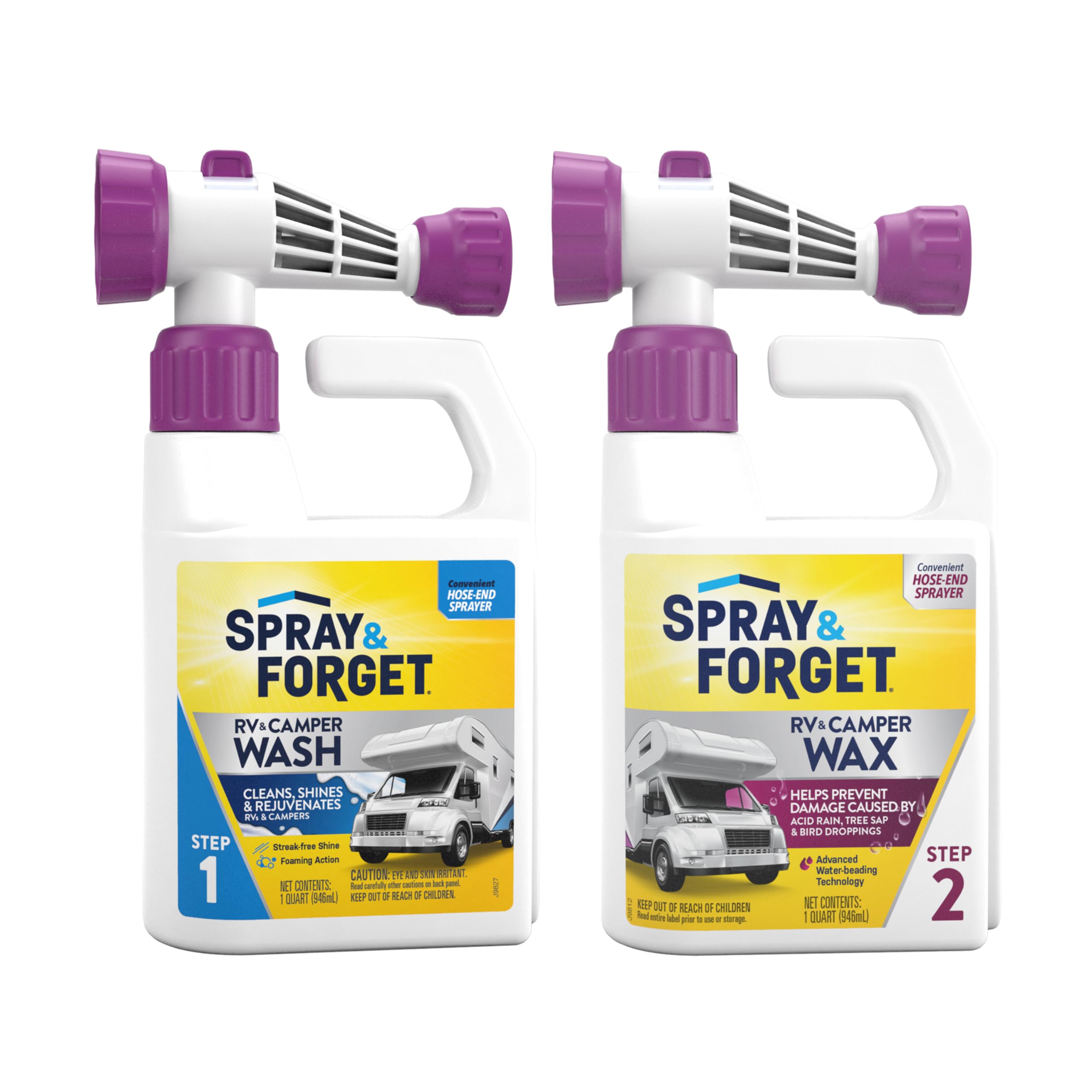 Spray & Forget RV & Camper Wash and Wax Combo, Includes RV & Camper Wash (1 Quart) and RV & Camper Wax (1 Quart) with Convenient