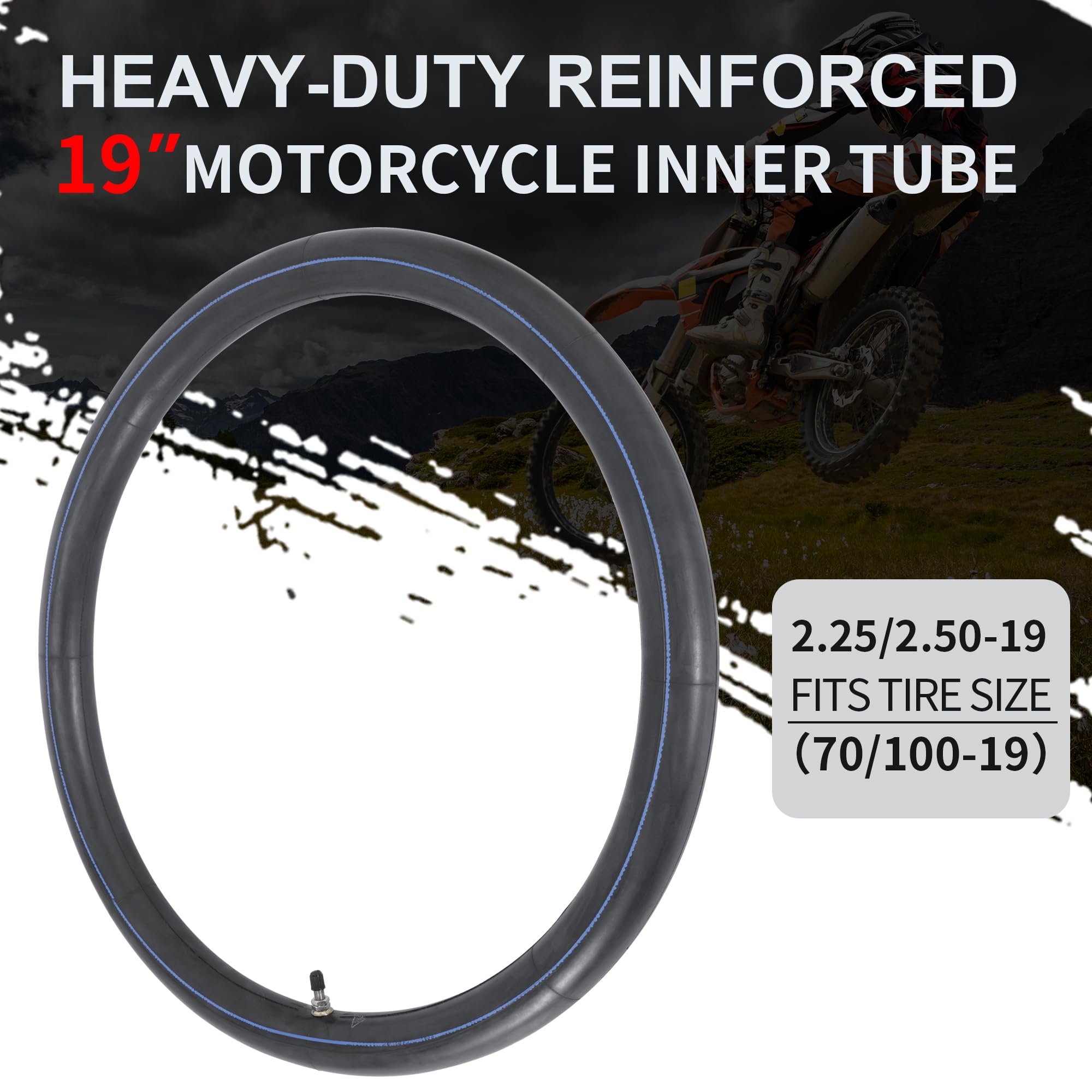 Rutu 70/100-19 2.25/2.50-19 Dirt Bike Inner Tube,Heavy Duty 2 Mm Reinforced Thickness Dirtbike Tubes 19 Inch With Rim Strip Copp