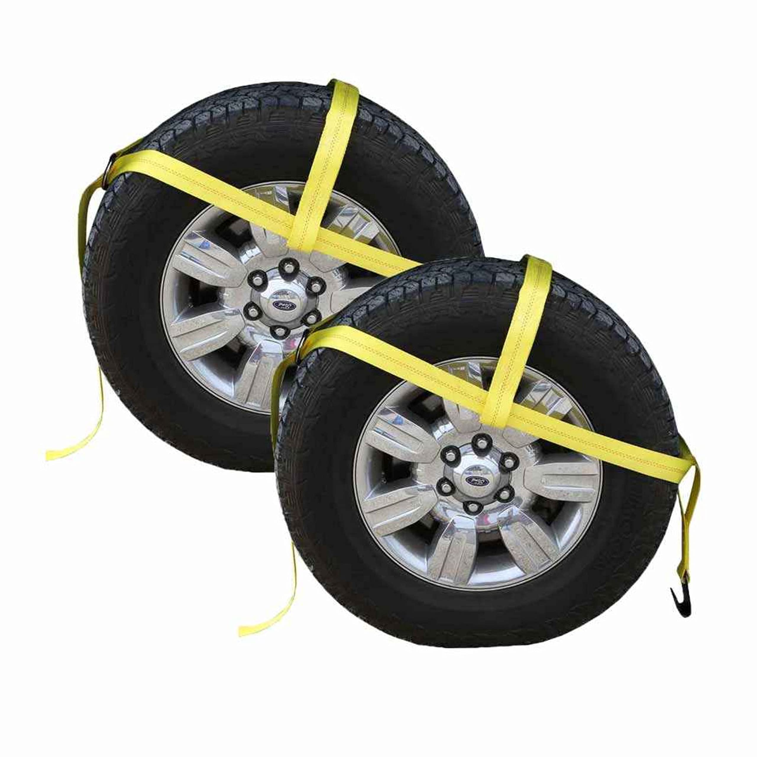 US Cargo Control Large Tow Dolly Basket Straps with Flat Hooks (2-Pack), Car Dolly Straps for Wheel Tire Sizes 15 to 20 Inches, 