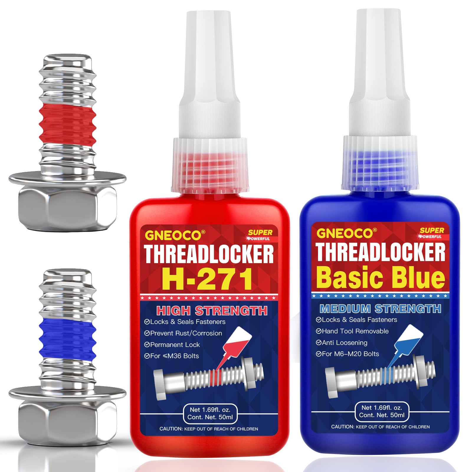 Threadlocker Blue And Red, Thread Lock Medium And High Strength Lock Tight For Nuts, Bolts, Fasteners And Metals, Anaerobic Curi