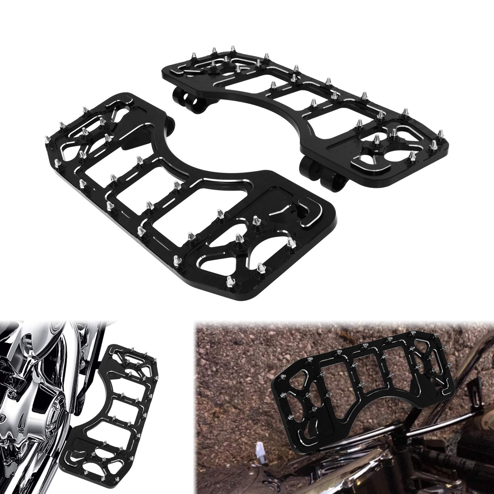 HCmotorku Motorcycle Floorboards Set Driver Passenger Footboards Front Rear Foot Pegs MX Wide Offroad CNC Brake Pedal Fit For Ha