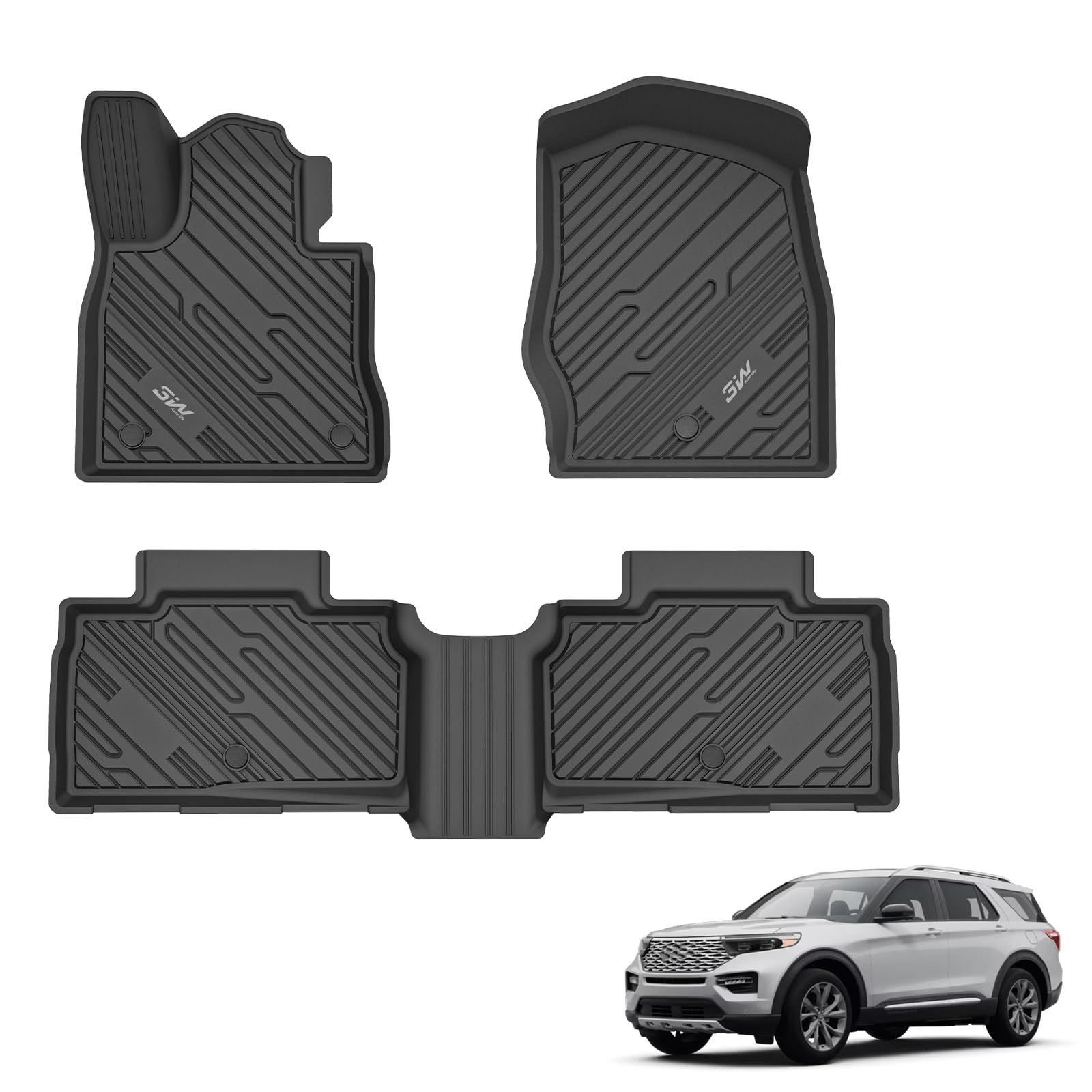 3W Ford Explorer Floor Mats Custom Fit For 2020 2021 2022 2023 2024 2025, All Weather Tpe Floor Liner Liner For Ford Explorer Ac