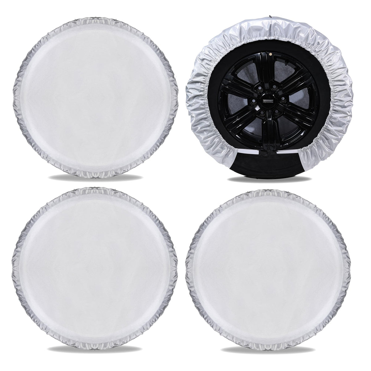 Moonet Tire Covers for RV Wheel (4 Pack Silver), 4 Layer Oxford Waterproof UV Sun Protectors for Motorhome Boat Trailer Camper V