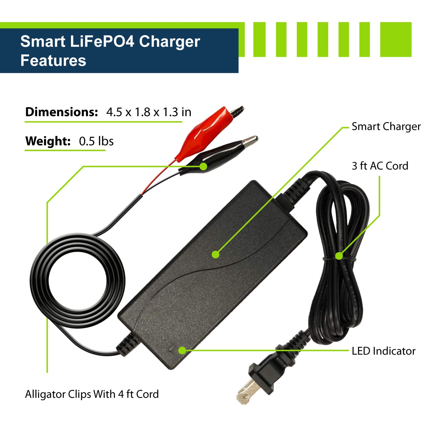Expertpower 12V 2A Smart Charger For Lithium Lifepo4 Deep Cycle Rechargeable Batteries [Ul Listed]