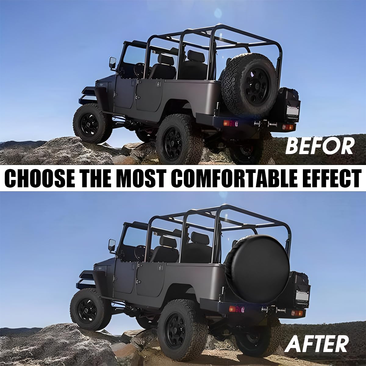 Bittwee Car Spare Tire Cover, Automotive Waterproof Dust-Proof Weatherproof PVC Leather Camper Wheel Sun Protector, Fits 22'' to