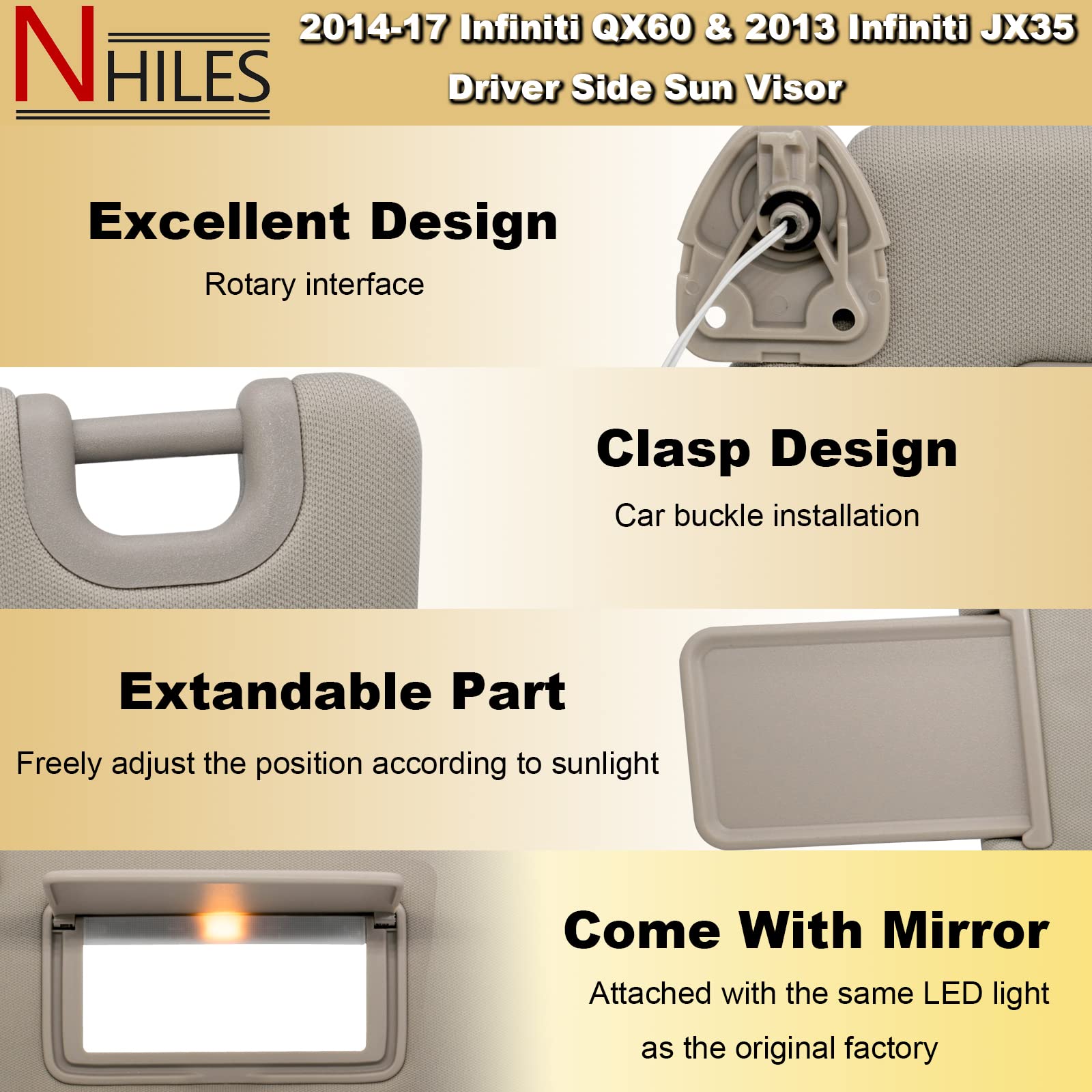 Nhiles Left Driver Sun Visor With Lamp & Mirror For 2013-2020 Nissan Pathfinder 2014-2020 Infiniti Qx60 And 2013 Infiniti Jx35,O