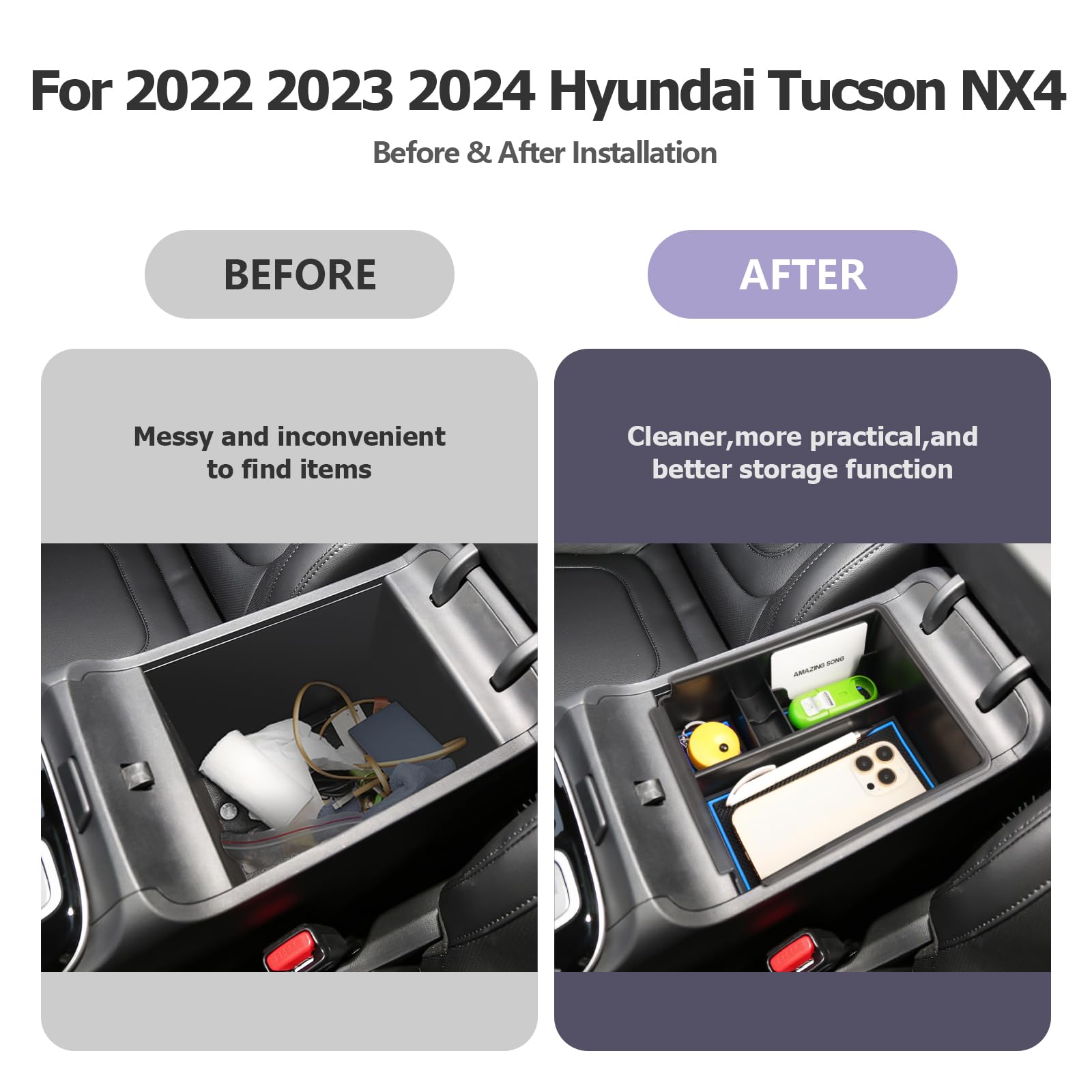 LUWU 2023 2024 Hynudai Tucson Center Console Organizer 2022-2024 Tucson NX4 Armrest Storage 2024 Tucson Console Organizer Tray T