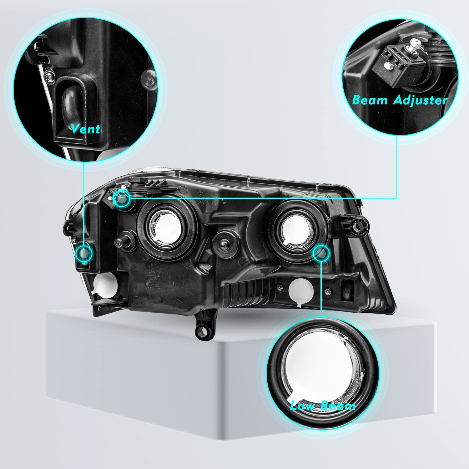 Tusdar Headlight Assembly Compatible With 2008-2014 Dodge Avenger Halogen Driver And Passenger Side Black Housing With Amber Reflector