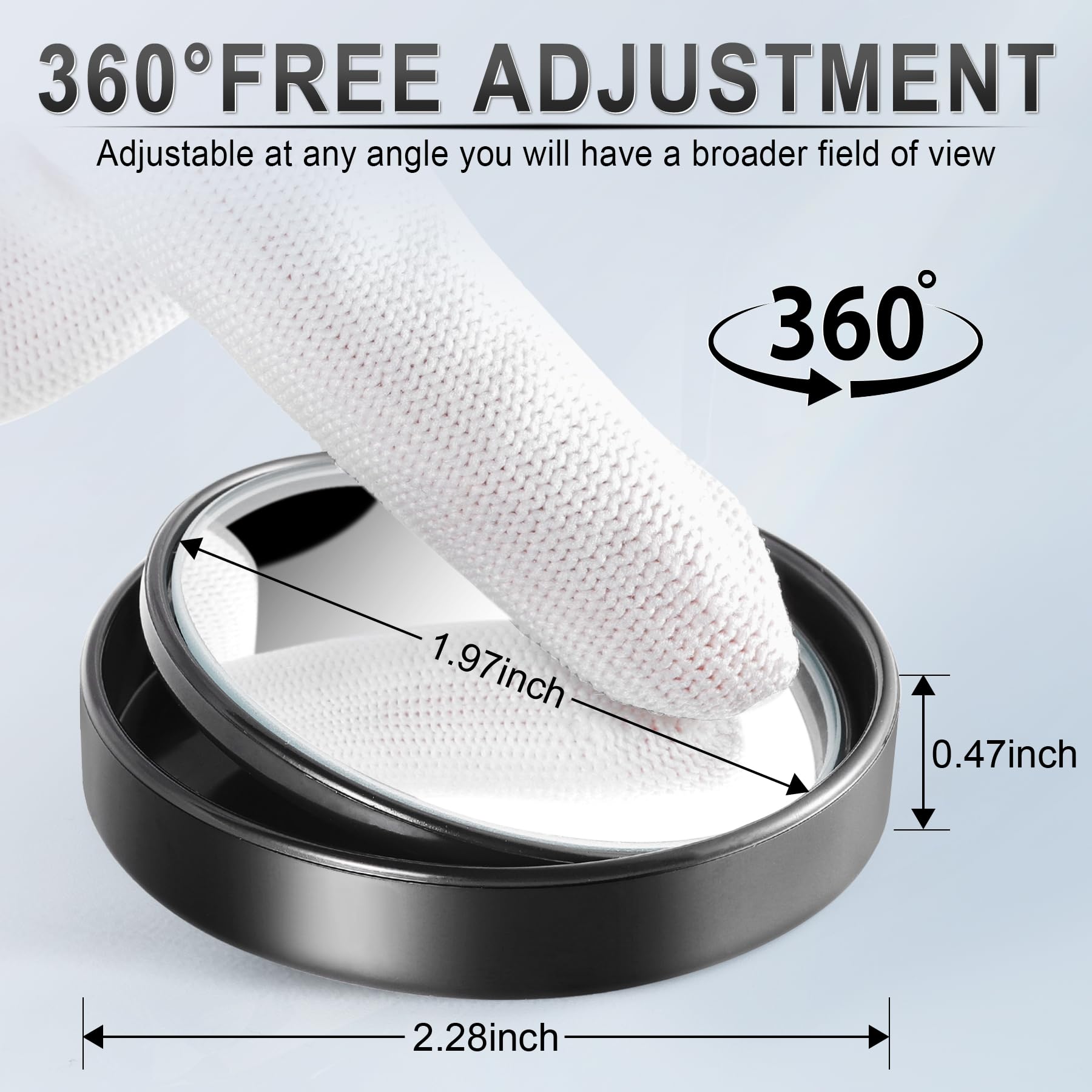 Livtee 2Pcs Round Blind Spot Mirror, Hd Glass And Abs Housing Convex Wide Angle Rearview Mirror With Adjustable Stick For Universal Car, Black