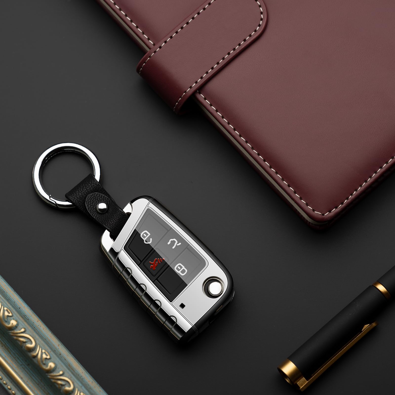 Zspdacc Compatible With Volkswagen Foldable Key Fob Cover Silver Tpu Protector Case Car Key Chain Holder