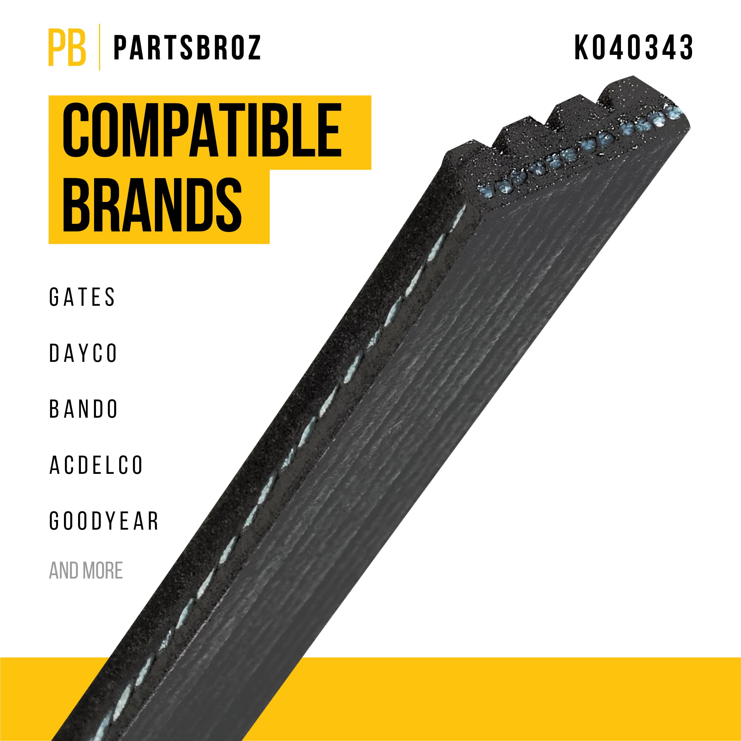 Partsbroz K040343 Micro-V Serpentine Drive Belt - Compatible With Gates Dayco Bando Acdelco Goodyear Continental Masterpro - Rep