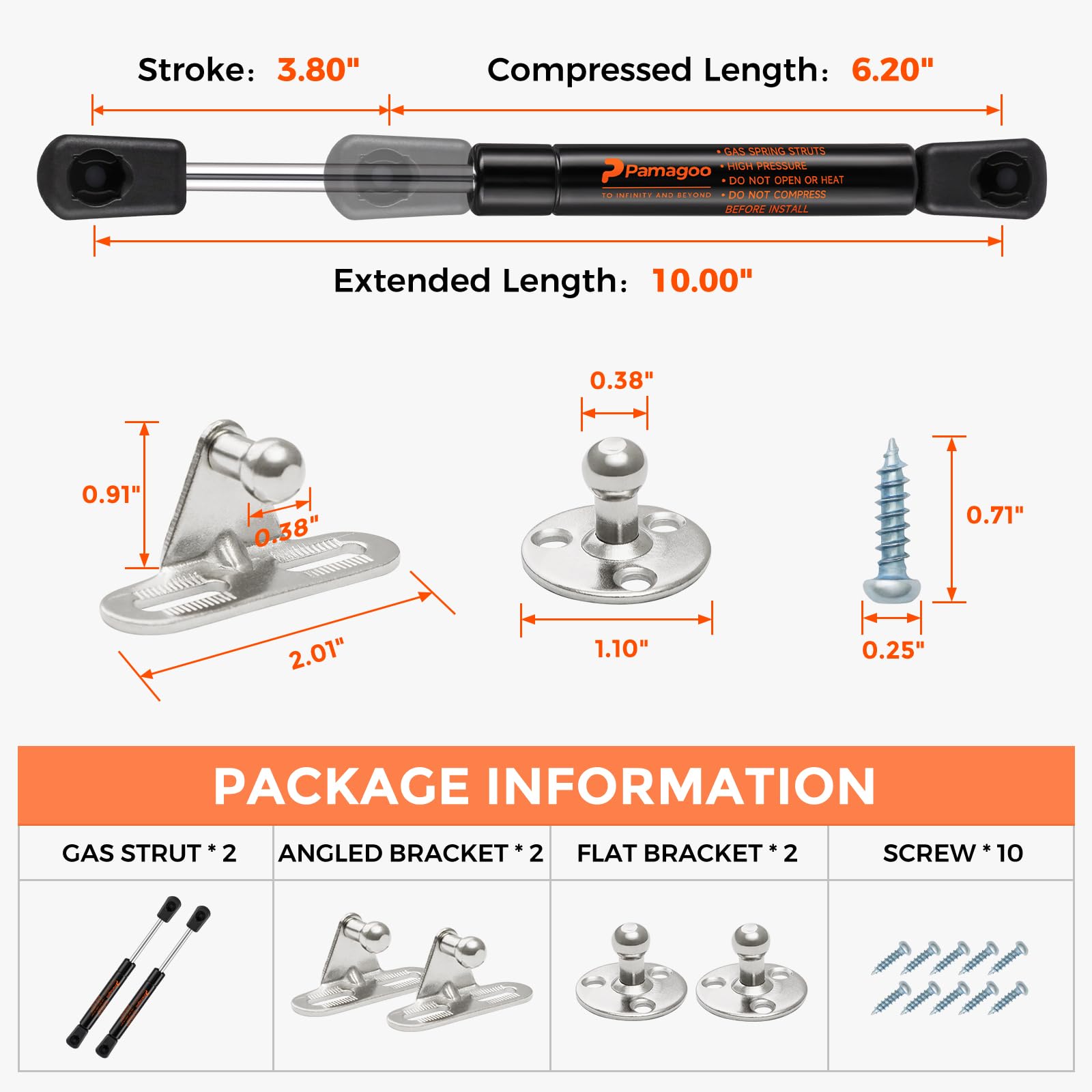 Pamagoo 10 Inch 13 Lbs Gas Struts, 10'' 58 N Toolbox Lid Gas Shocks Spring, For Rod Lockers Weatherguard Aluminum Cabinet Door,
